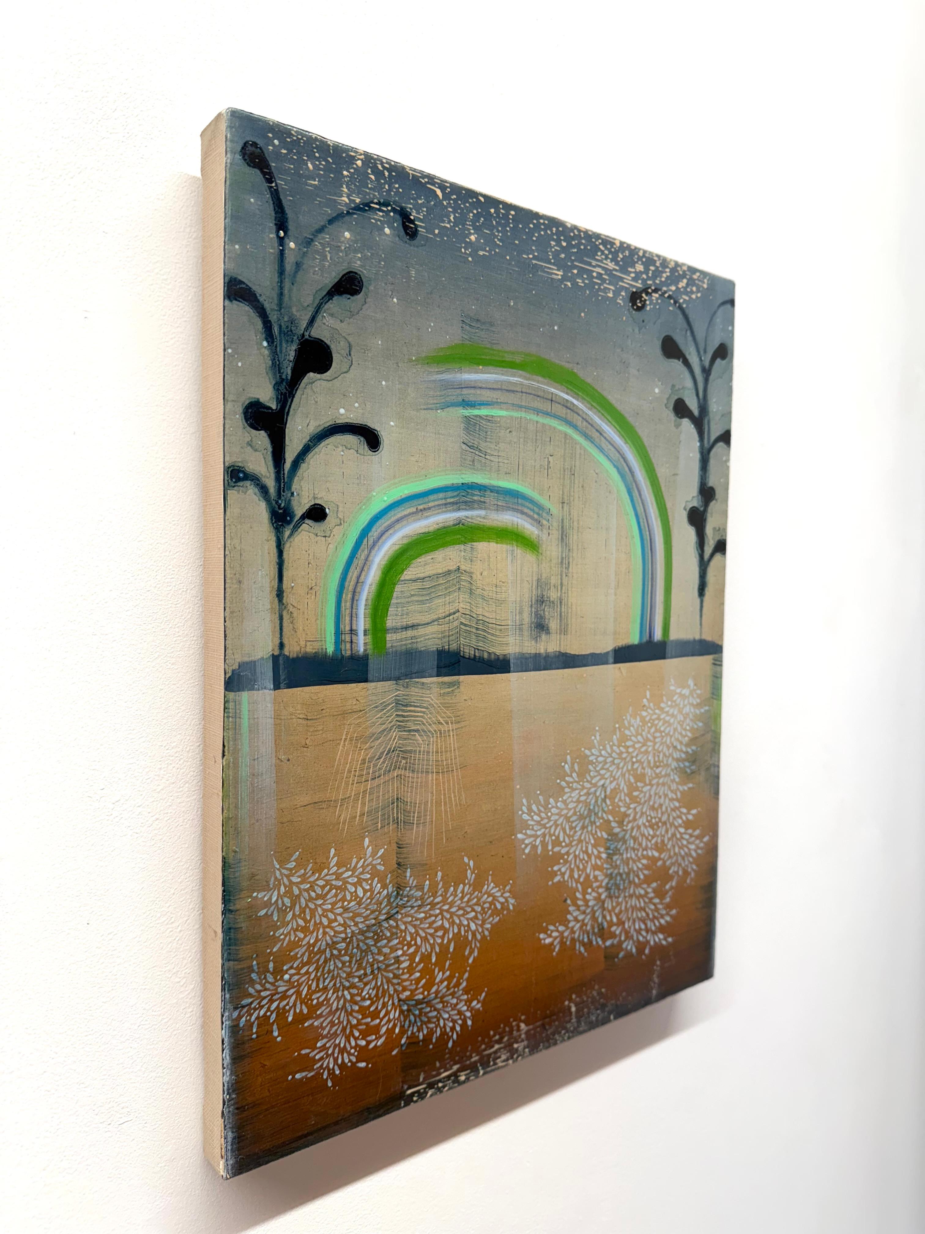 Lotus - Abstract Landscape Patterns Stripes Leaves Mint Blue Green Orange, 2023 (Zeitgenössisch), Painting, von Gabe Brown