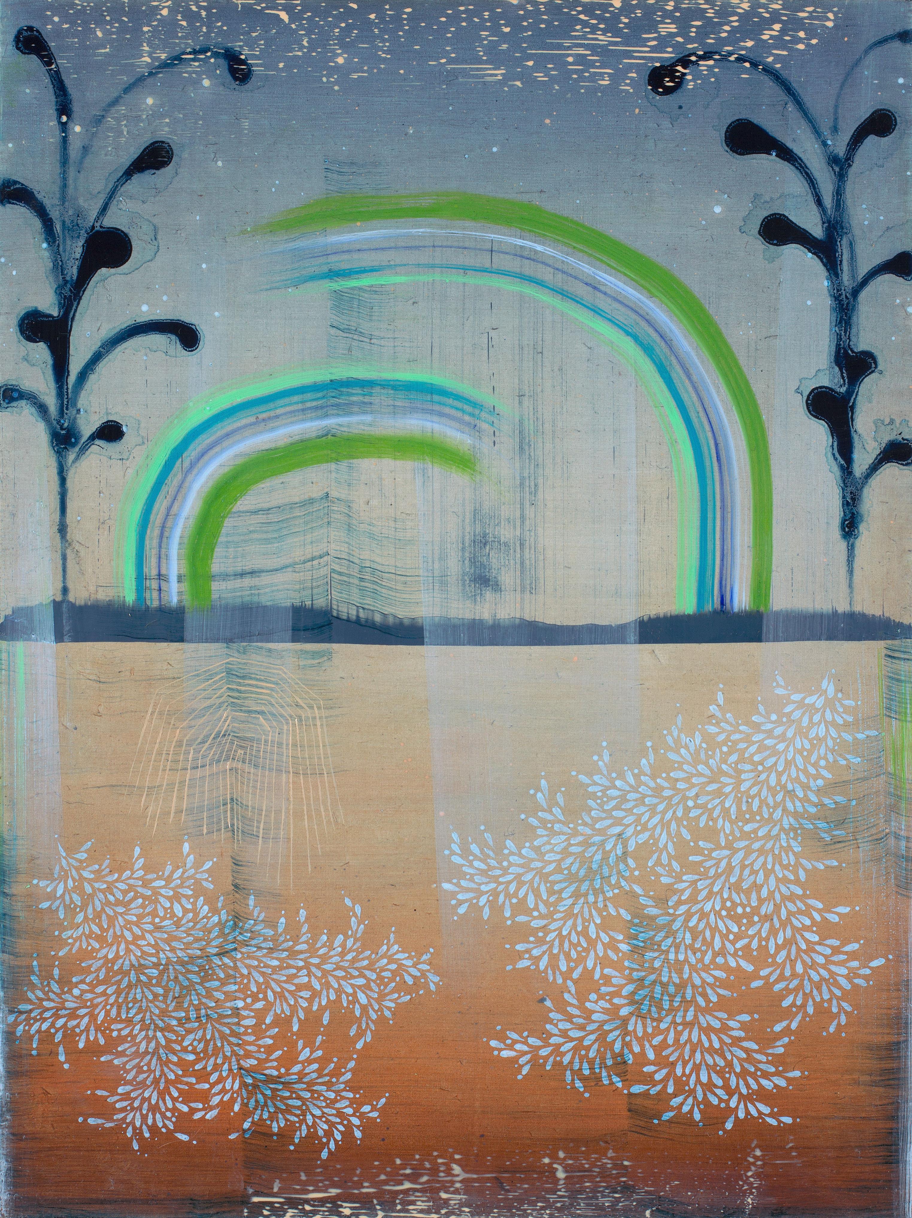 Lotus - Abstract Landscape Patterns Stripes Leaves Mint Blue Green Orange, 2023