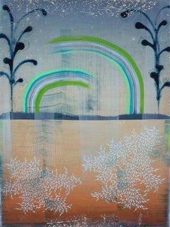 Lotus - Abstract Landscape Patterns Stripes Leaves Mint Blue Green Orange, 2023