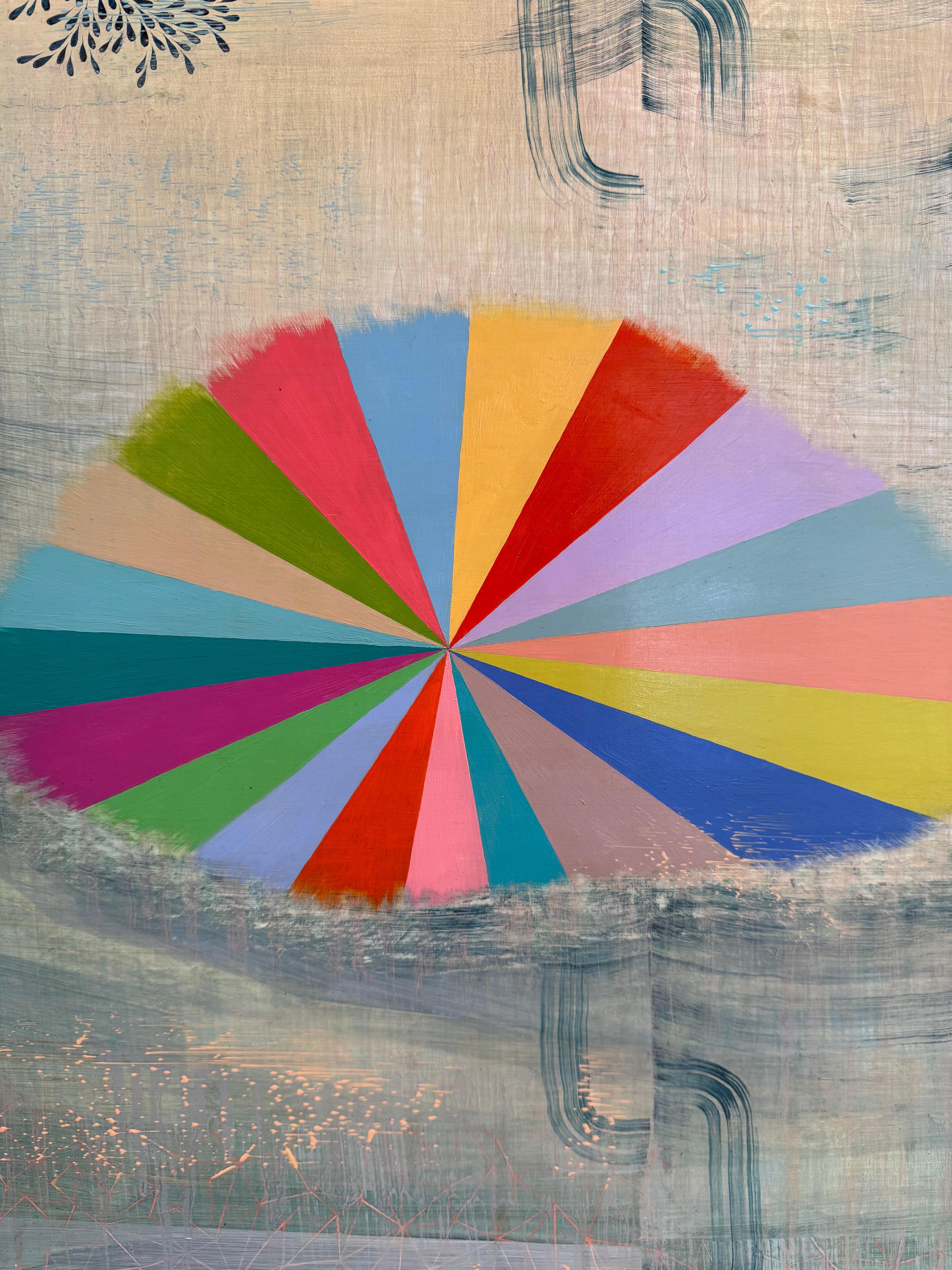 Sol Magnético - Abstracto Contemporáneo Azul Arco Iris Patrón Rayas Hojas, 2023 en venta 1