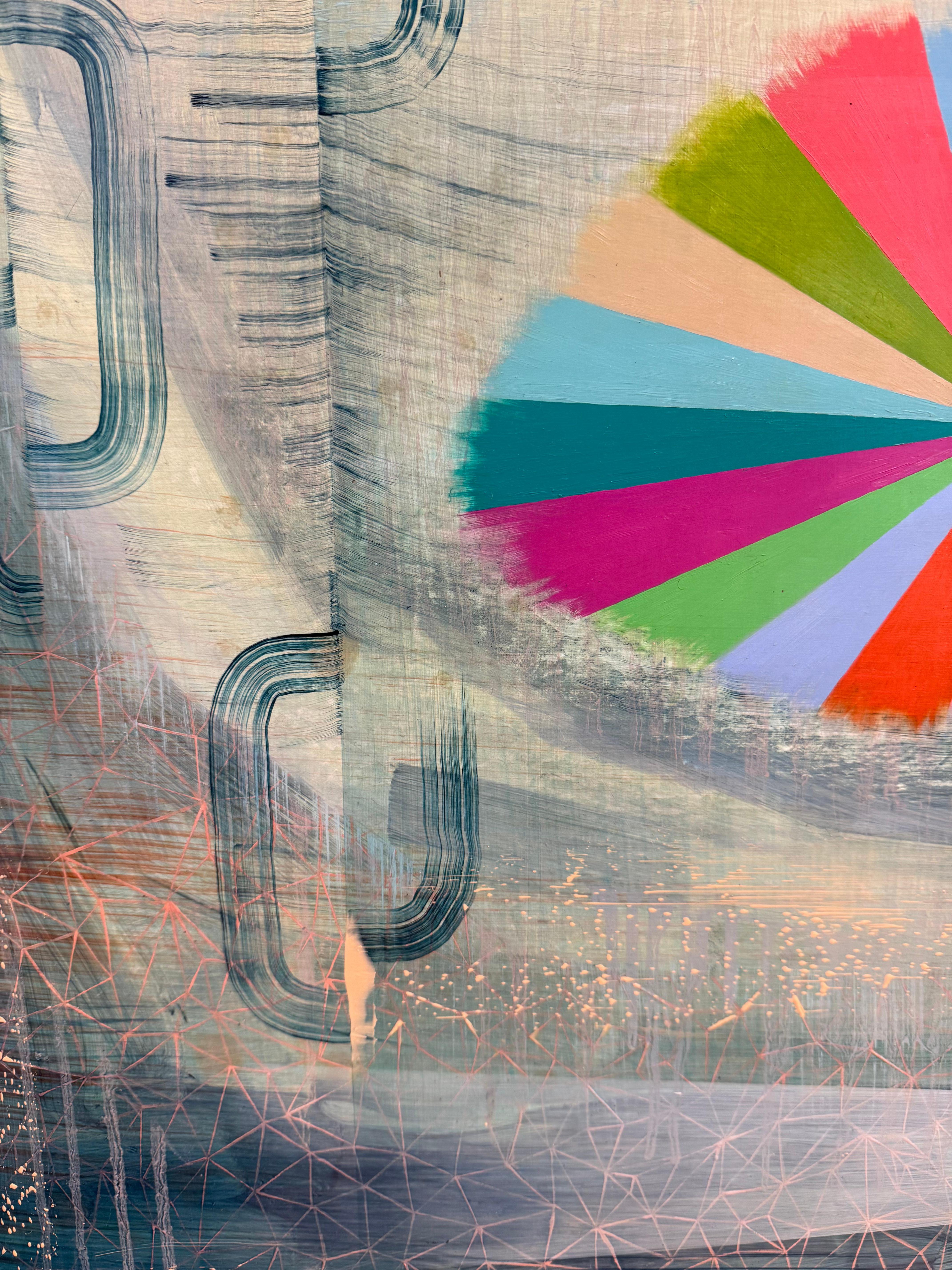 Sol Magnético - Abstracto Contemporáneo Azul Arco Iris Patrón Rayas Hojas, 2023 en venta 2