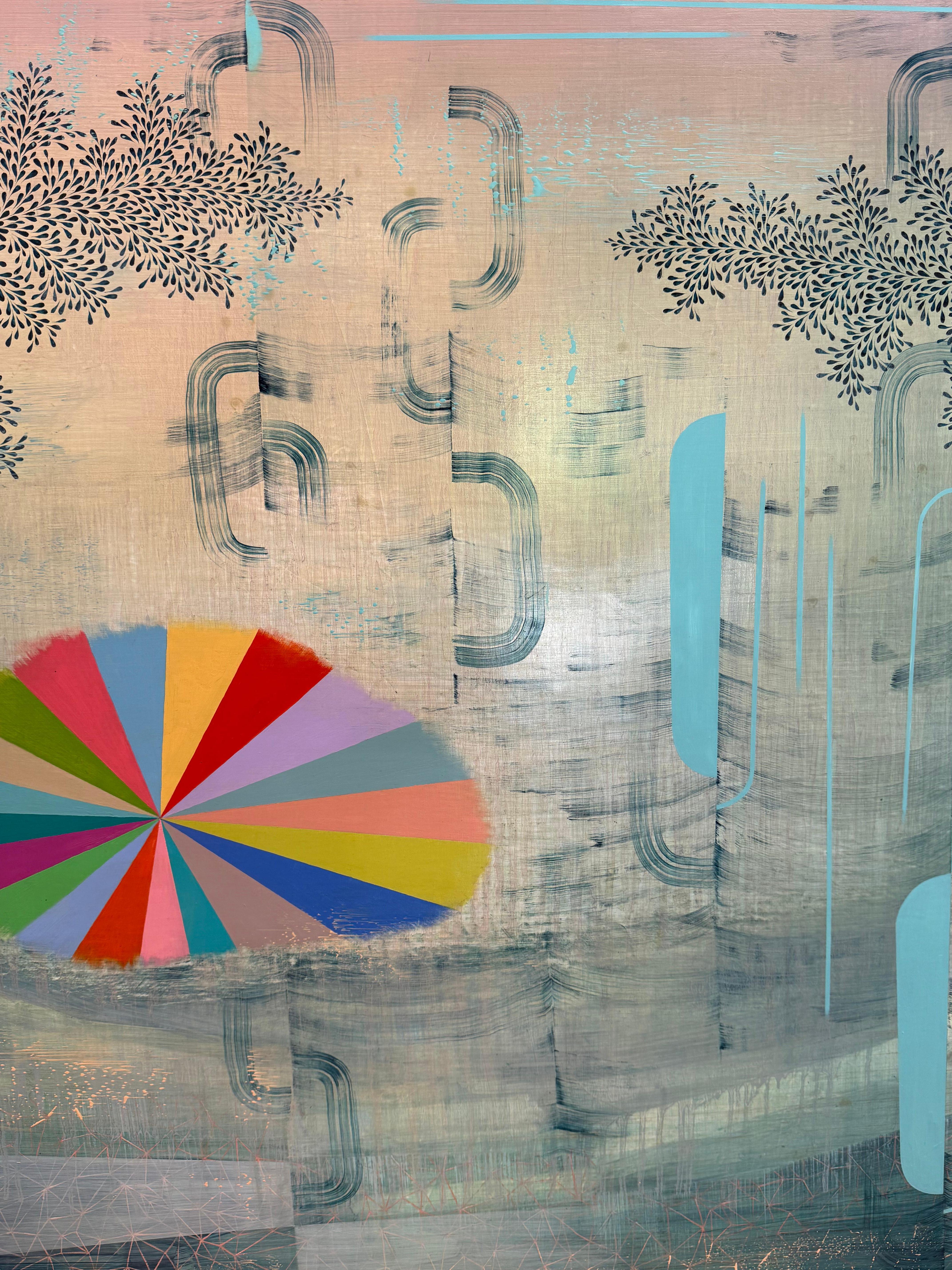 Sol Magnético - Abstracto Contemporáneo Azul Arco Iris Patrón Rayas Hojas, 2023 en venta 3