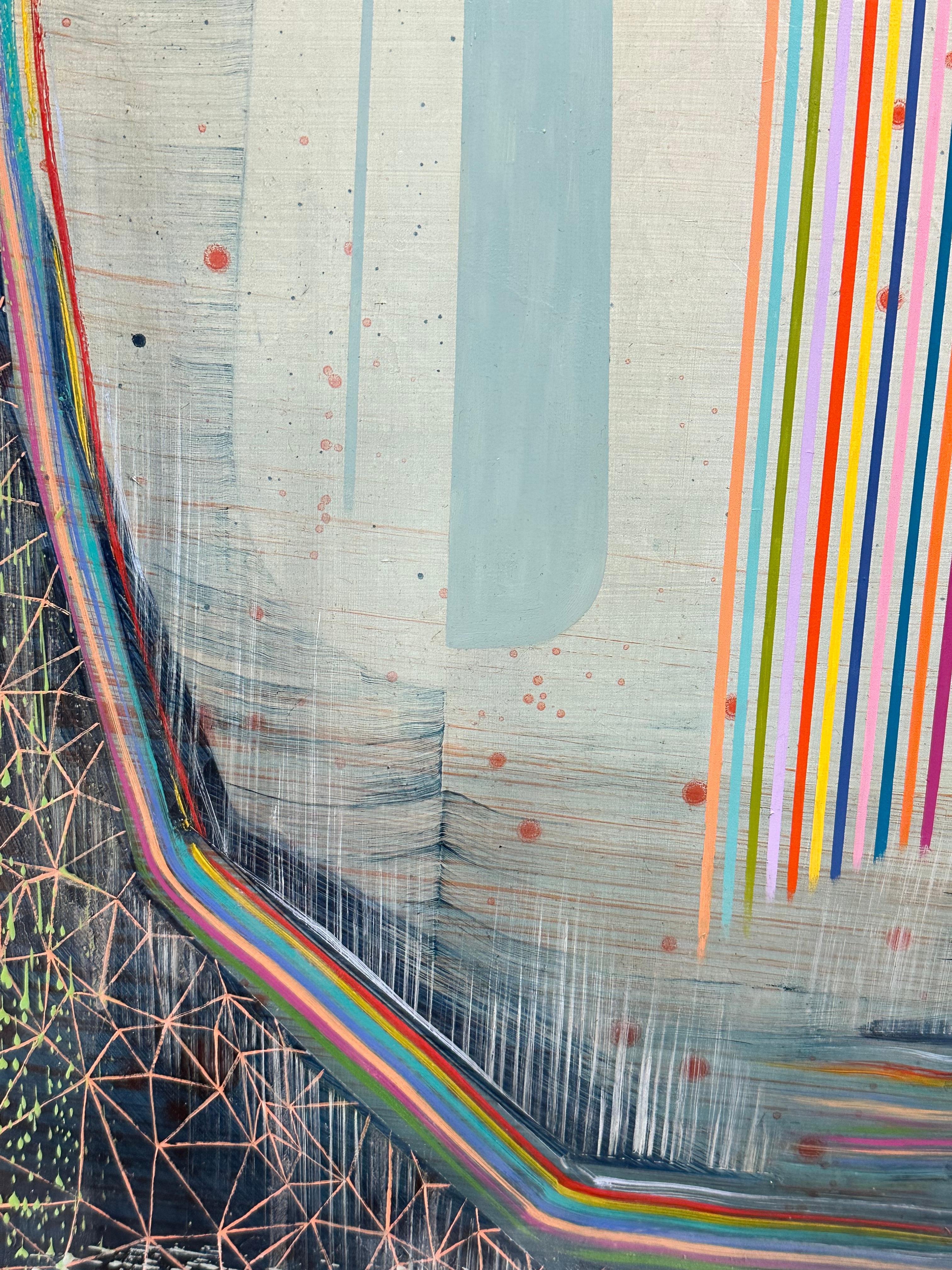 Phantom, Abstract Painting, Gray Blue, Indigo, Rainbow Lines, Pattern For Sale 6