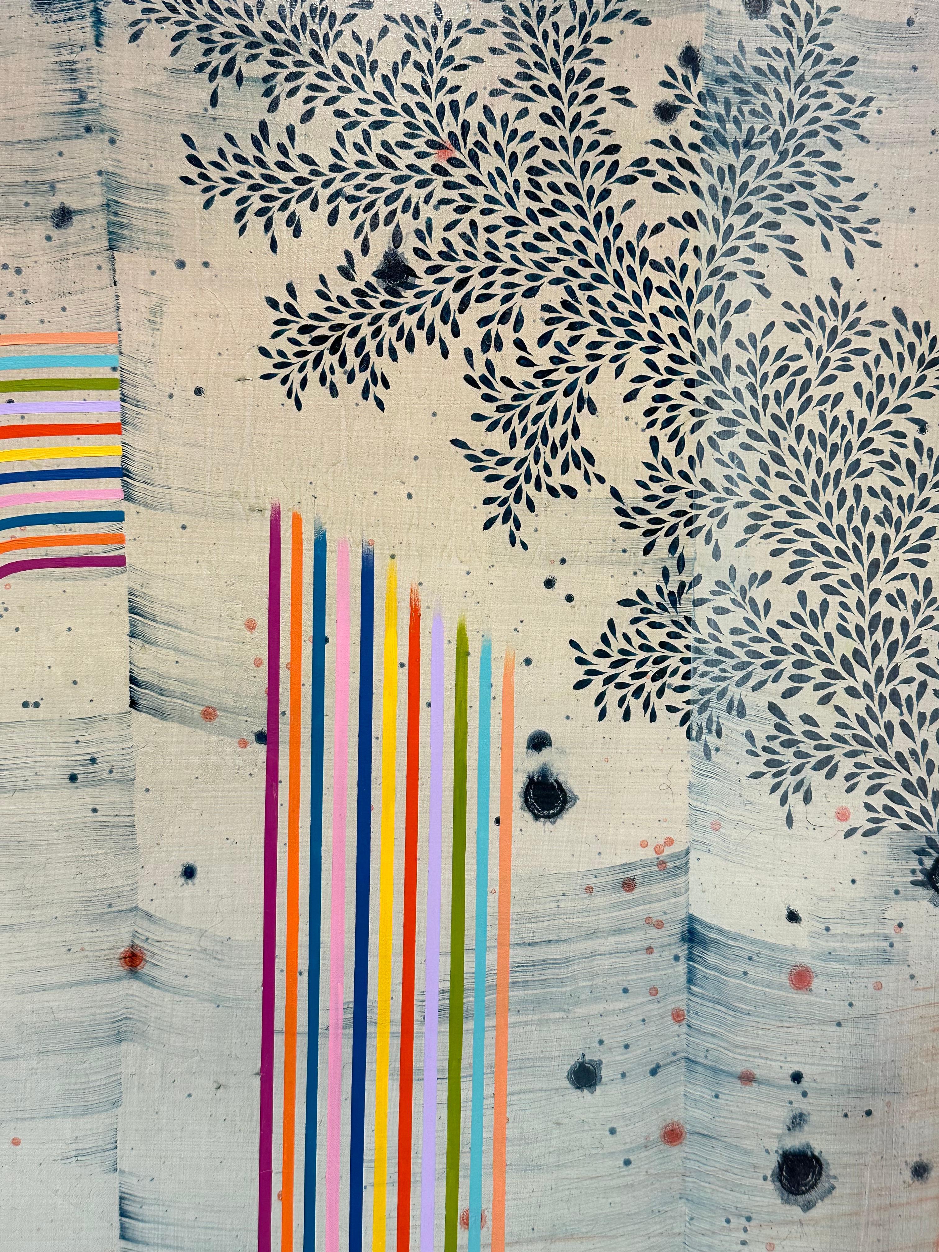 Phantom - Paisaje Abstracto Contemporáneo Rayas Patrón Arcoiris Hojas, 2023 en venta 1