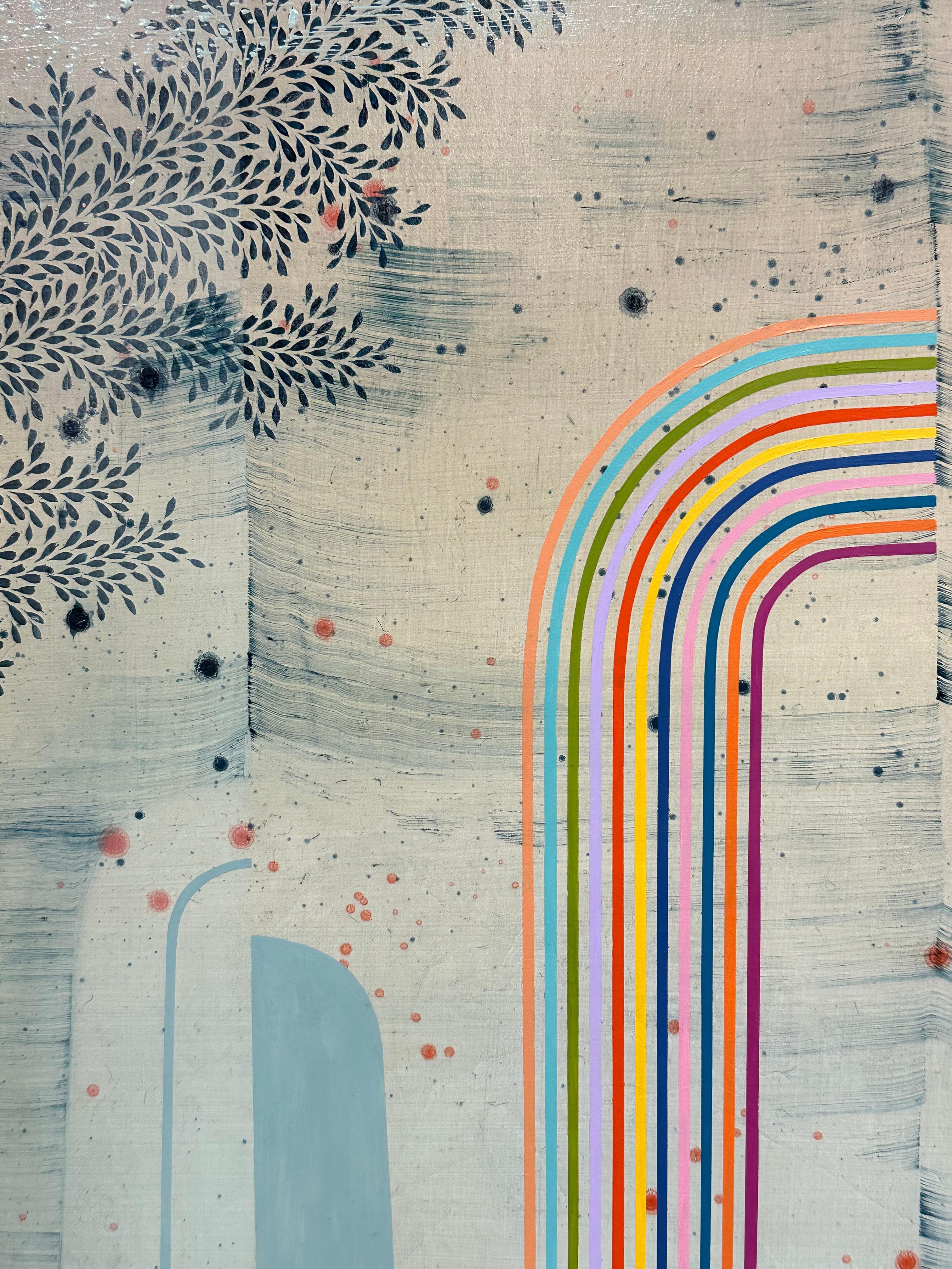 Phantom - Paisaje Abstracto Contemporáneo Rayas Patrón Arcoiris Hojas, 2023 en venta 2