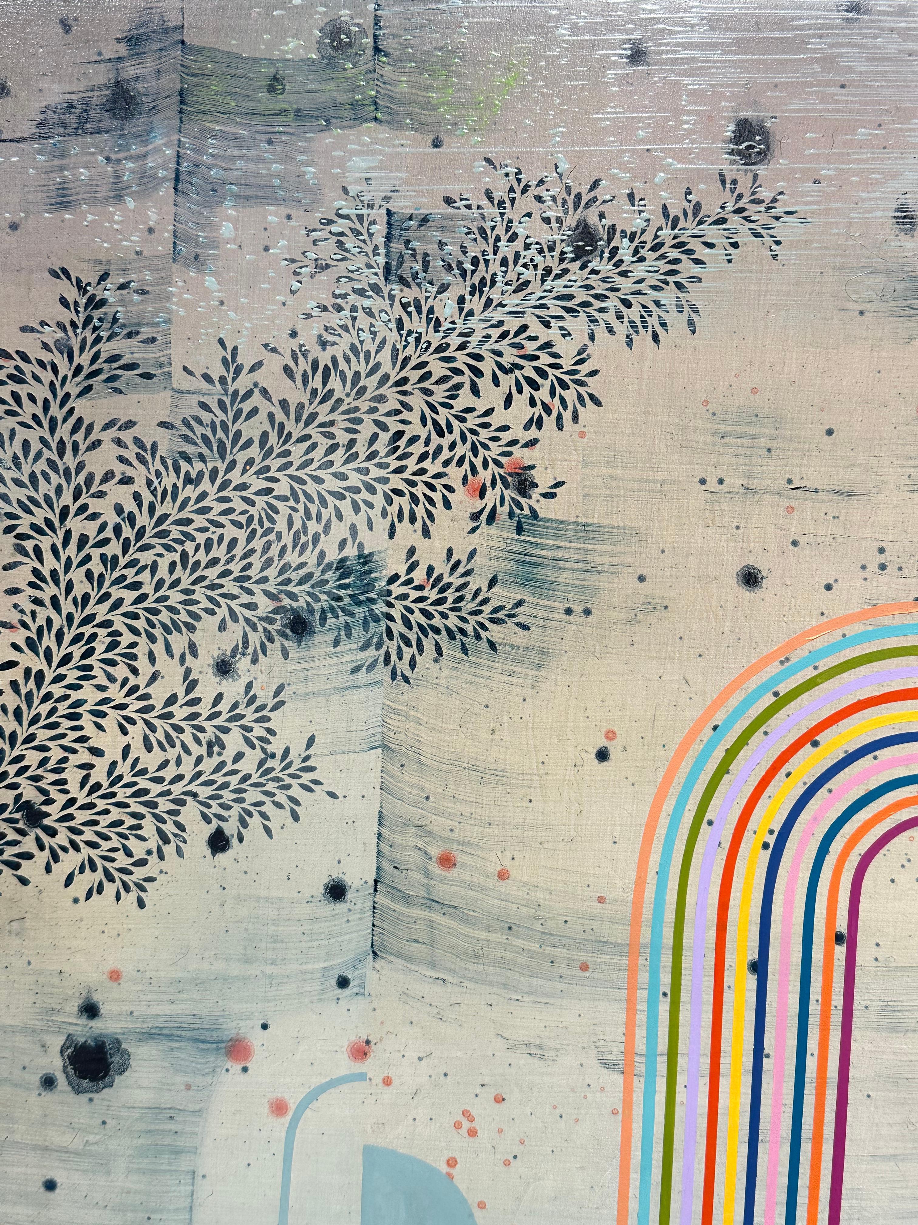 Phantom - Paisaje Abstracto Contemporáneo Rayas Patrón Arcoiris Hojas, 2023 en venta 3