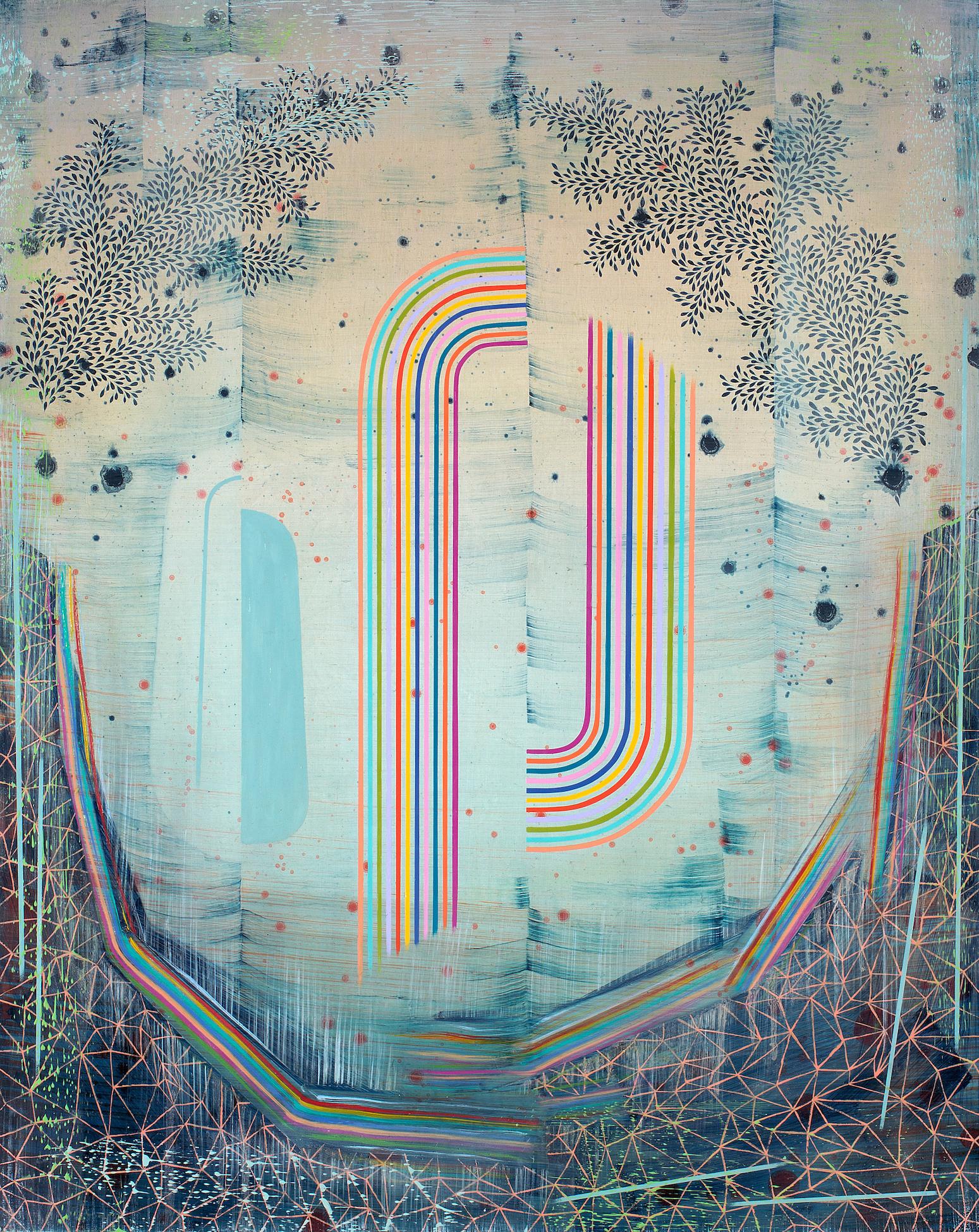 Phantom - Contemporary Abstract Landscape Rainbow Pattern Stripes Leaves, 2023