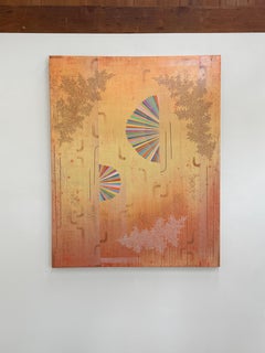 Pink Haze – Golden-Pfirsich-Gelb-Regenbogen-Fächer-Muster, abstrakte Landschaft, 2026