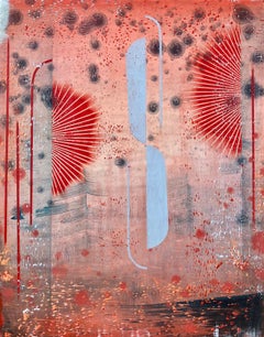Pink Sands - Contemporary Abstract Landscape Pattern Stripes Leaves Red, 2024