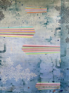 Rainmaker - Blue Rainbow Stripe Navy Leaf Pattern Abstract Landscape, 2026