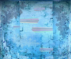 Rainmaker - Blue Rainbow Stripe Navy Leaf Pattern Abstract Landscape, 2026
