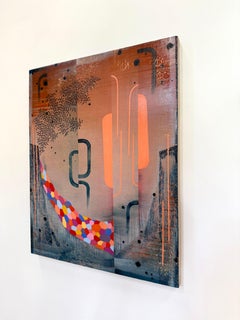 Tierra Roja - Paisaje abstracto contemporáneo Patrón Rayas Hojas Melocotón, 2023