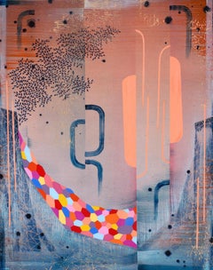 Tierra Roja - Paisaje abstracto contemporáneo Patrón Rayas Hojas Melocotón, 2023