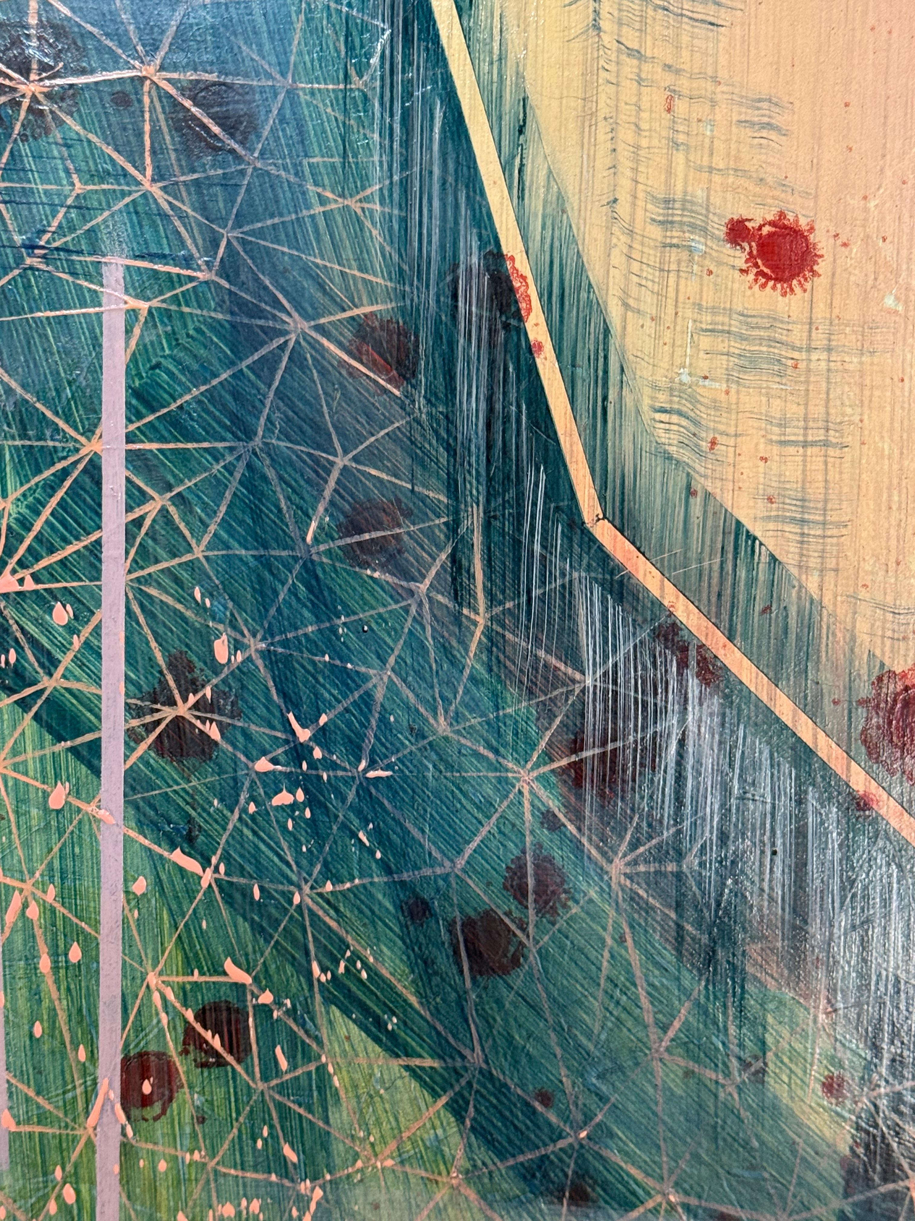 Sightseer - Zeitgenössische abstrakte Landschaft Muster Streifen Blätter Flieder, 2023 (Grau), Abstract Painting, von Gabe Brown