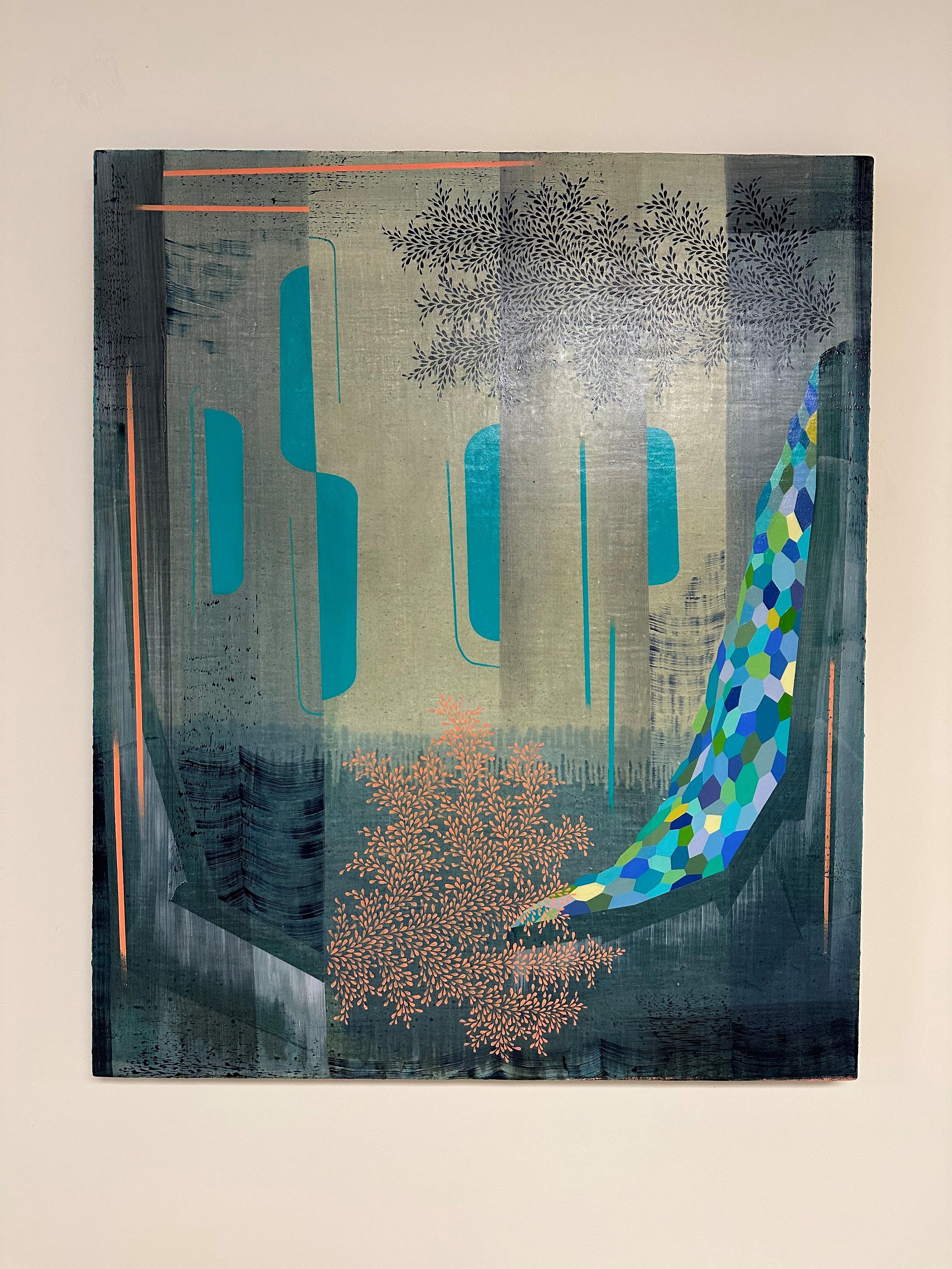 Sister Midnight - Contemporary Abstract Pattern Landscape Painting Blue, 2021 For Sale 13