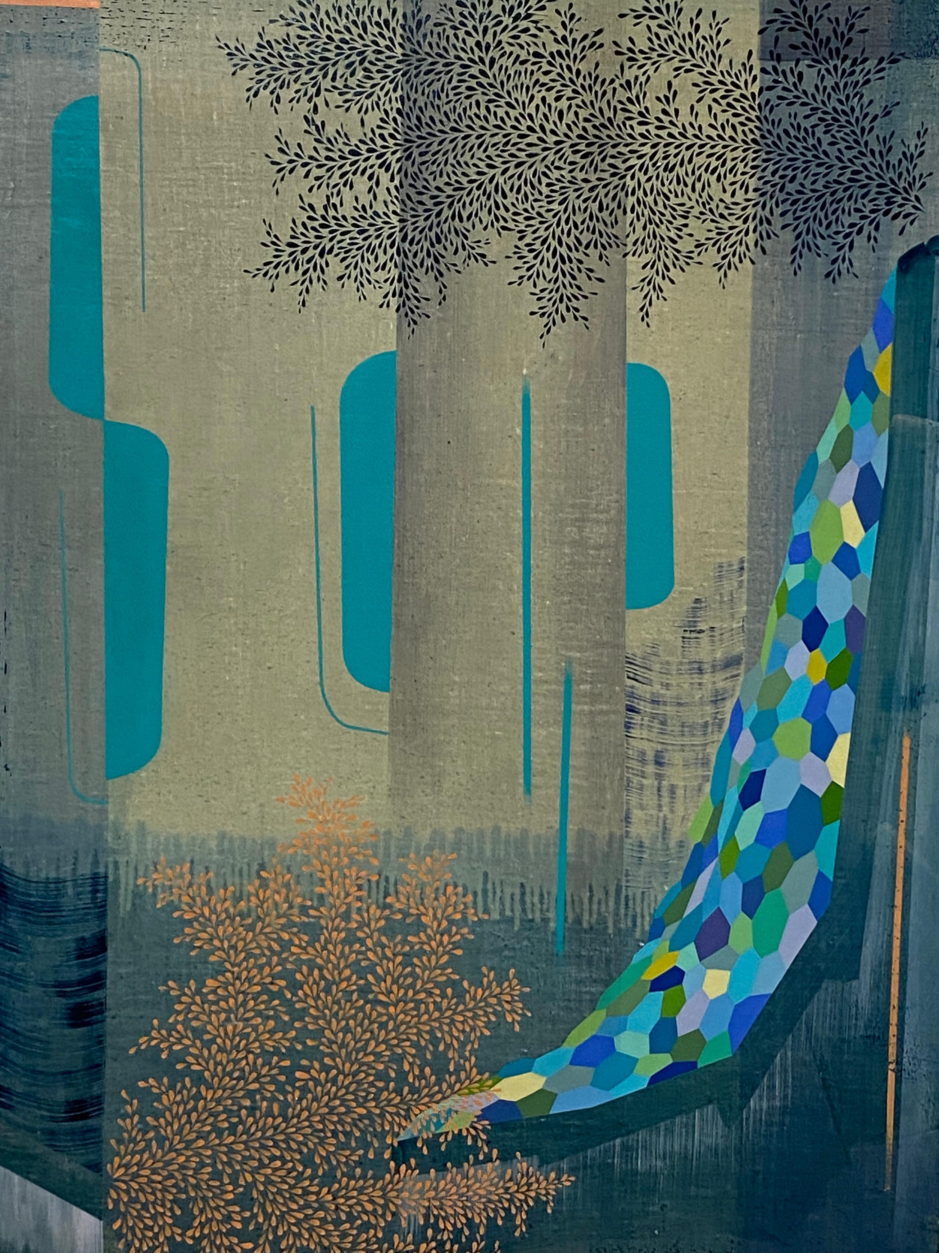 Sister Midnight - Contemporary Abstract Pattern Landscape Painting Blue, 2021 For Sale 4