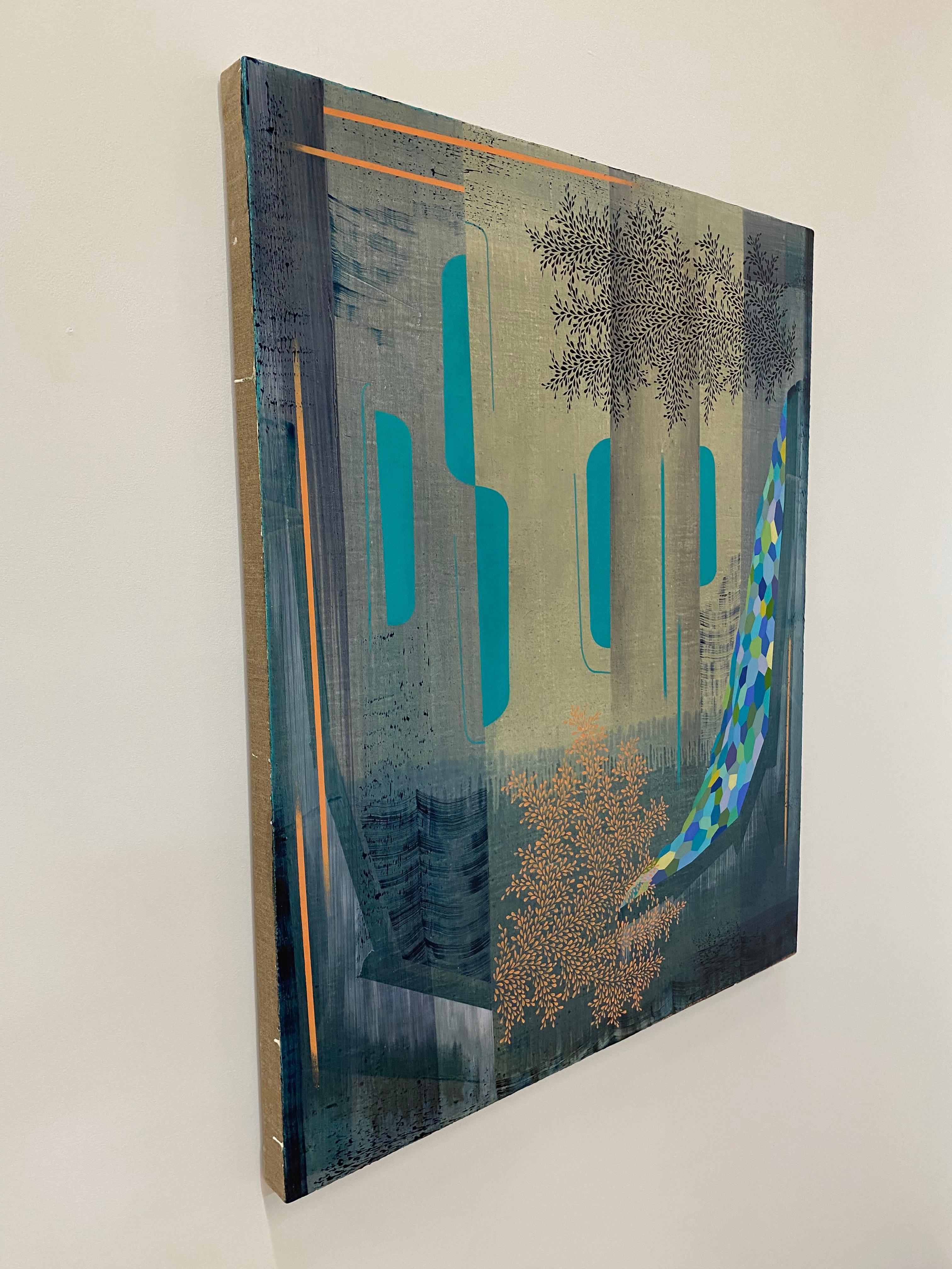 Sister Midnight - Contemporary Abstract Pattern Landscape Painting Blue, 2021 For Sale 5