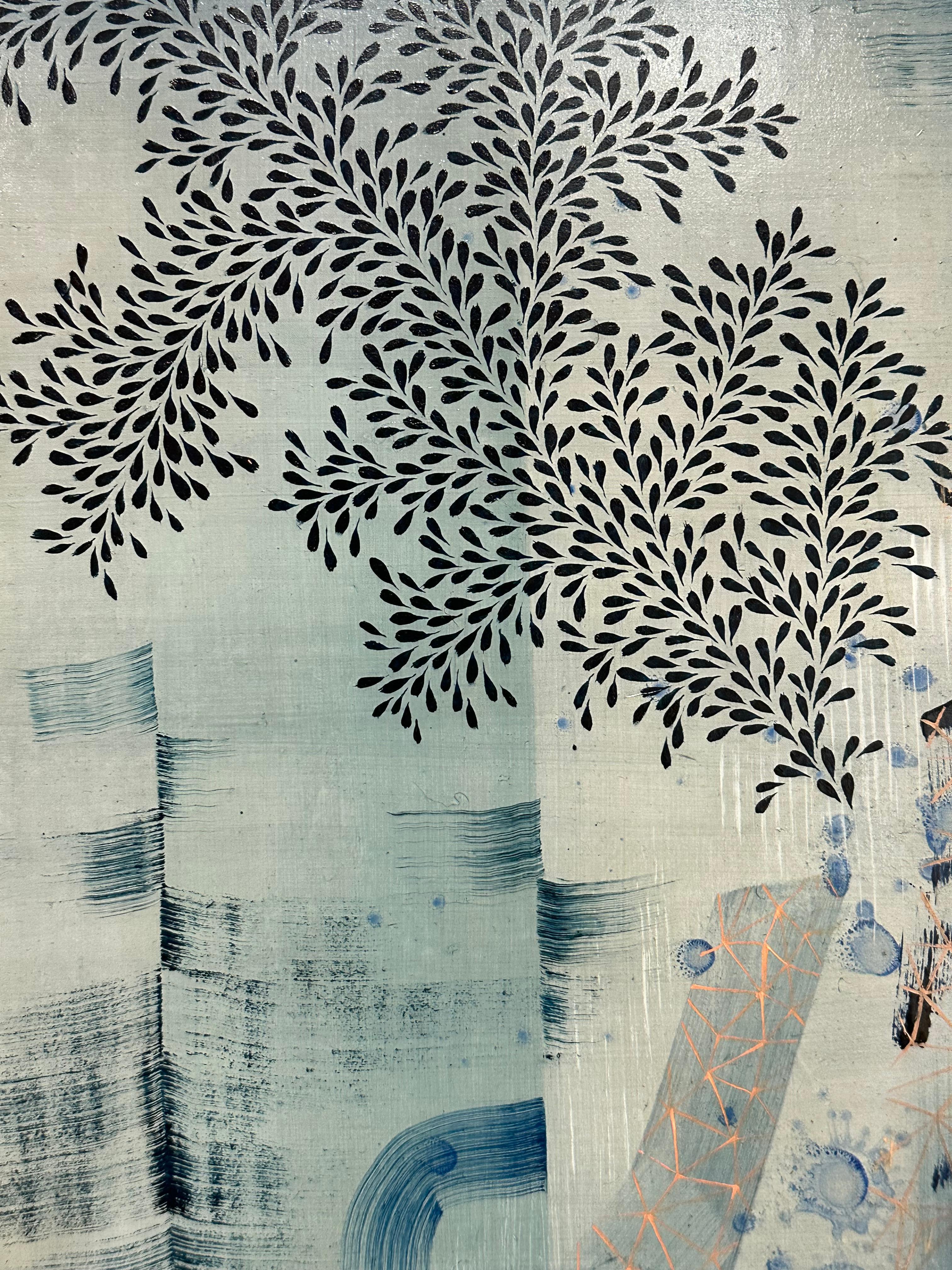 Trails End - Blue Cobalt Peach Leaves Abstract Pattern, 2023 For Sale 2