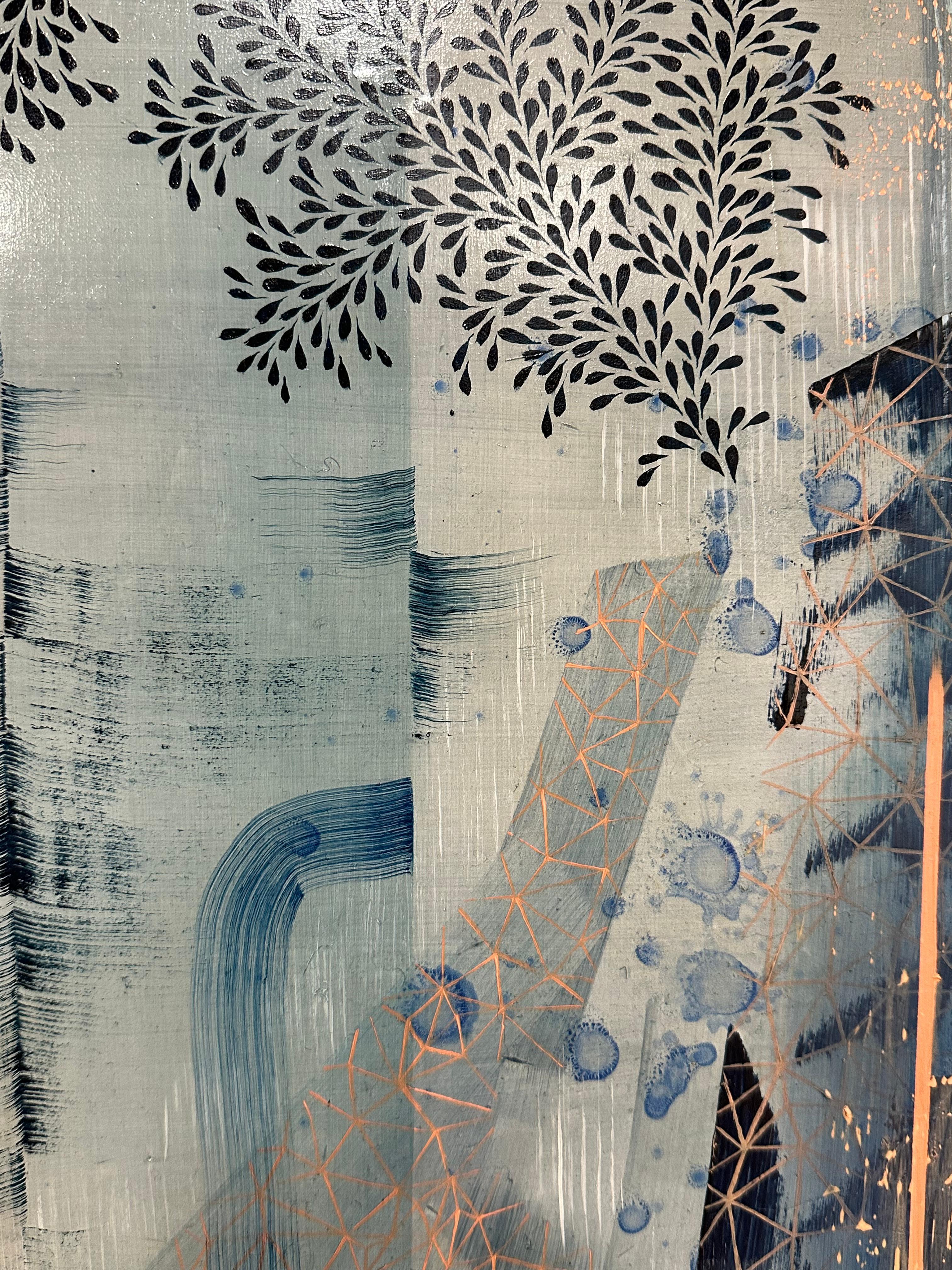 Trails End - Blue Cobalt Peach Leaves Abstract Pattern, 2023 For Sale 3