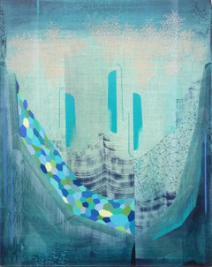 Water Diaries - Teal Blue Indigo Green Peach Pattern Abstract Landscape, 2021