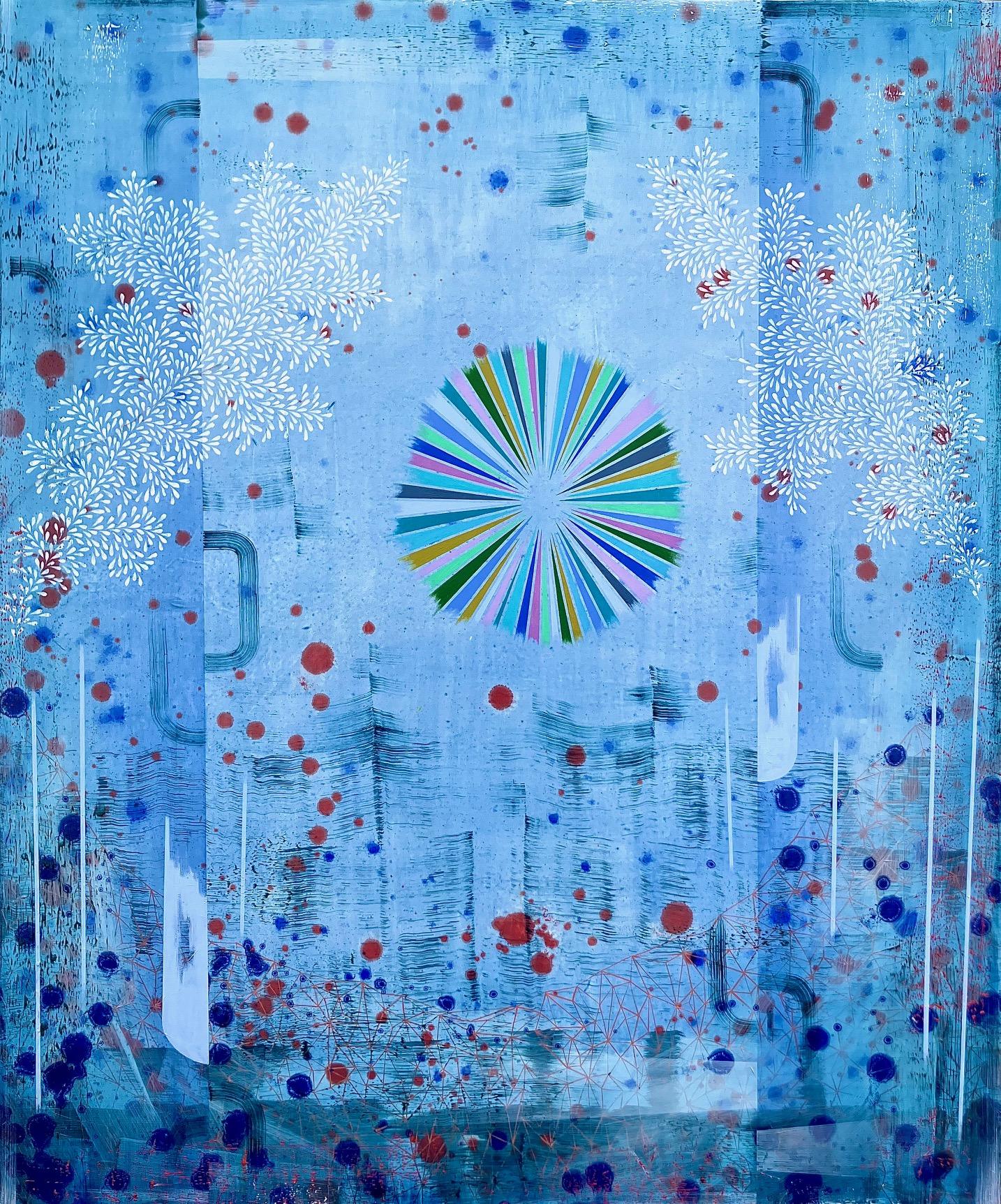 Gabe Brown Landscape Painting - Winter Flower - Contemporary Abstract Landscape Blue Pattern Dots, 2026