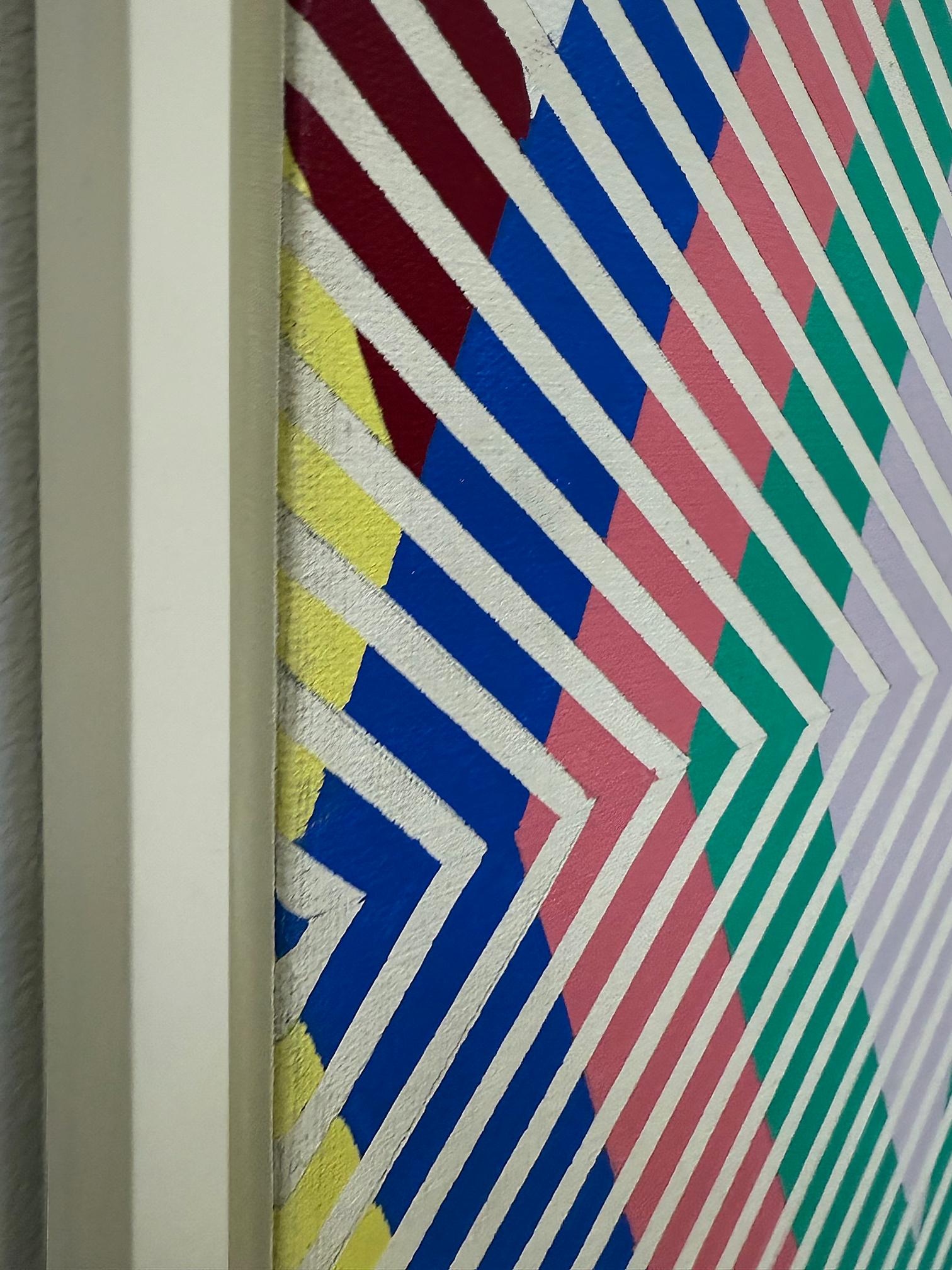 Gabe Silverman 1980er Jahre abstrakte Op-Art-Gemälde auf Leinwand, neu gerahmt (amerikanisch) im Angebot