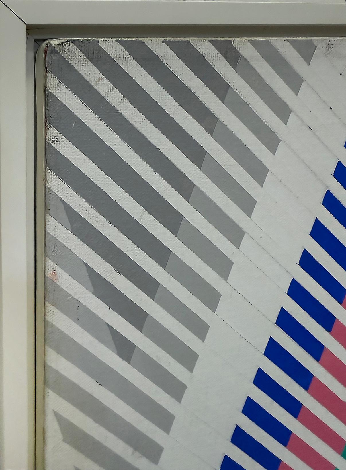 Gabe Silverman 1980er Jahre abstrakte Op-Art-Gemälde auf Leinwand, neu gerahmt (Handbemalt) im Angebot