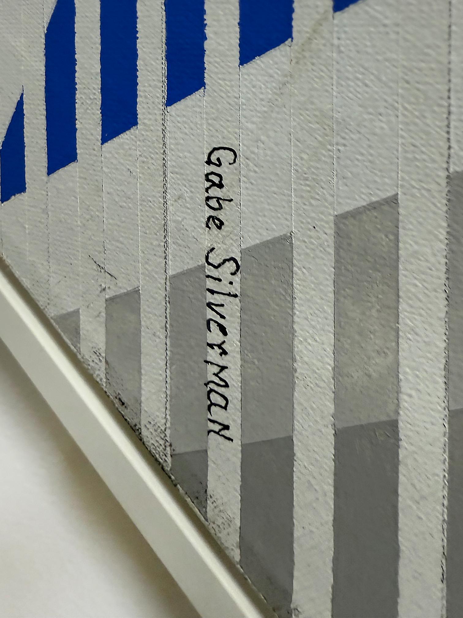 Gabe Silverman 1980er Jahre abstrakte Op-Art-Gemälde auf Leinwand, neu gerahmt im Zustand „Gut“ im Angebot in Miami, FL