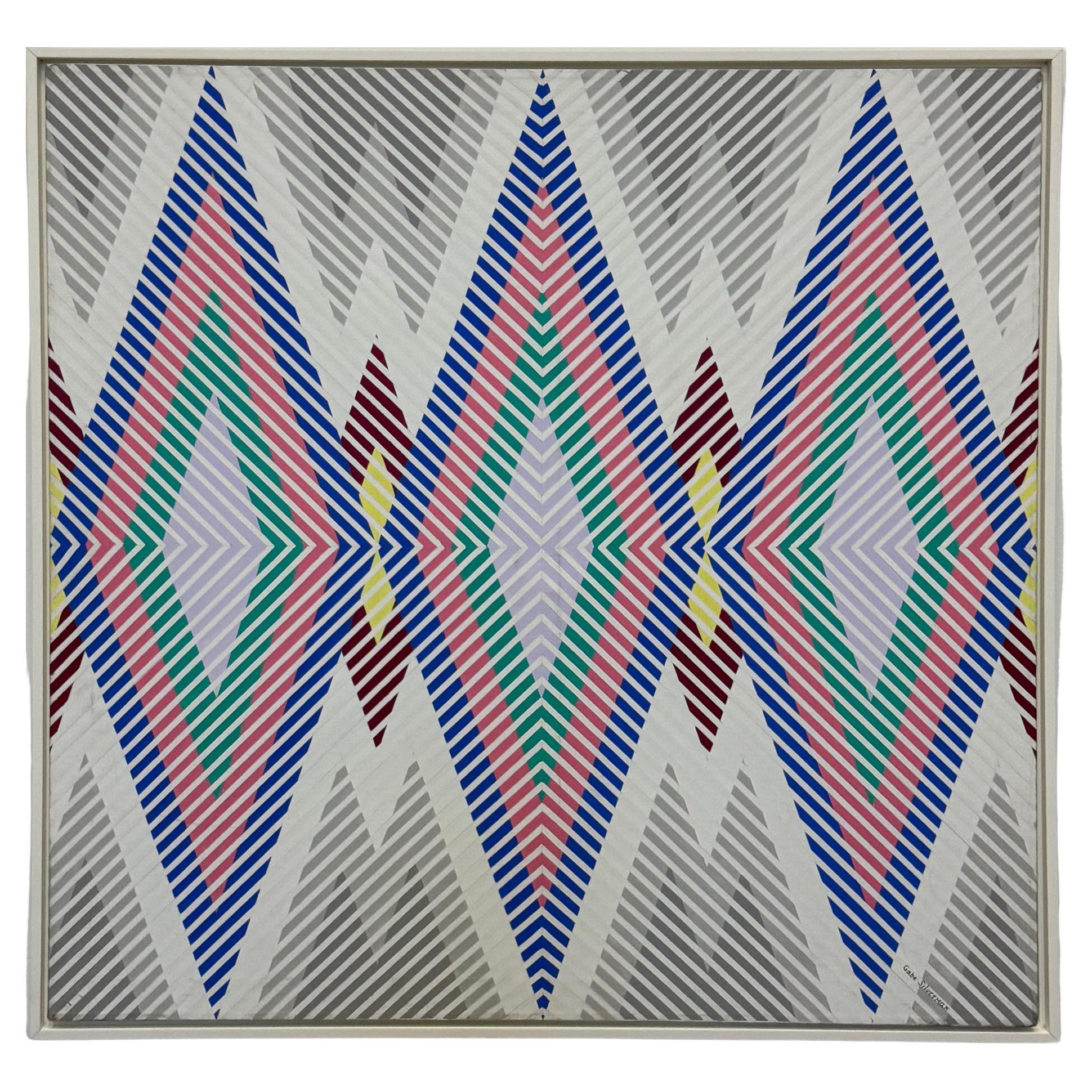 Gabe Silverman 1980er Jahre abstrakte Op-Art-Gemälde auf Leinwand, neu gerahmt (Ende des 20. Jahrhunderts) im Angebot