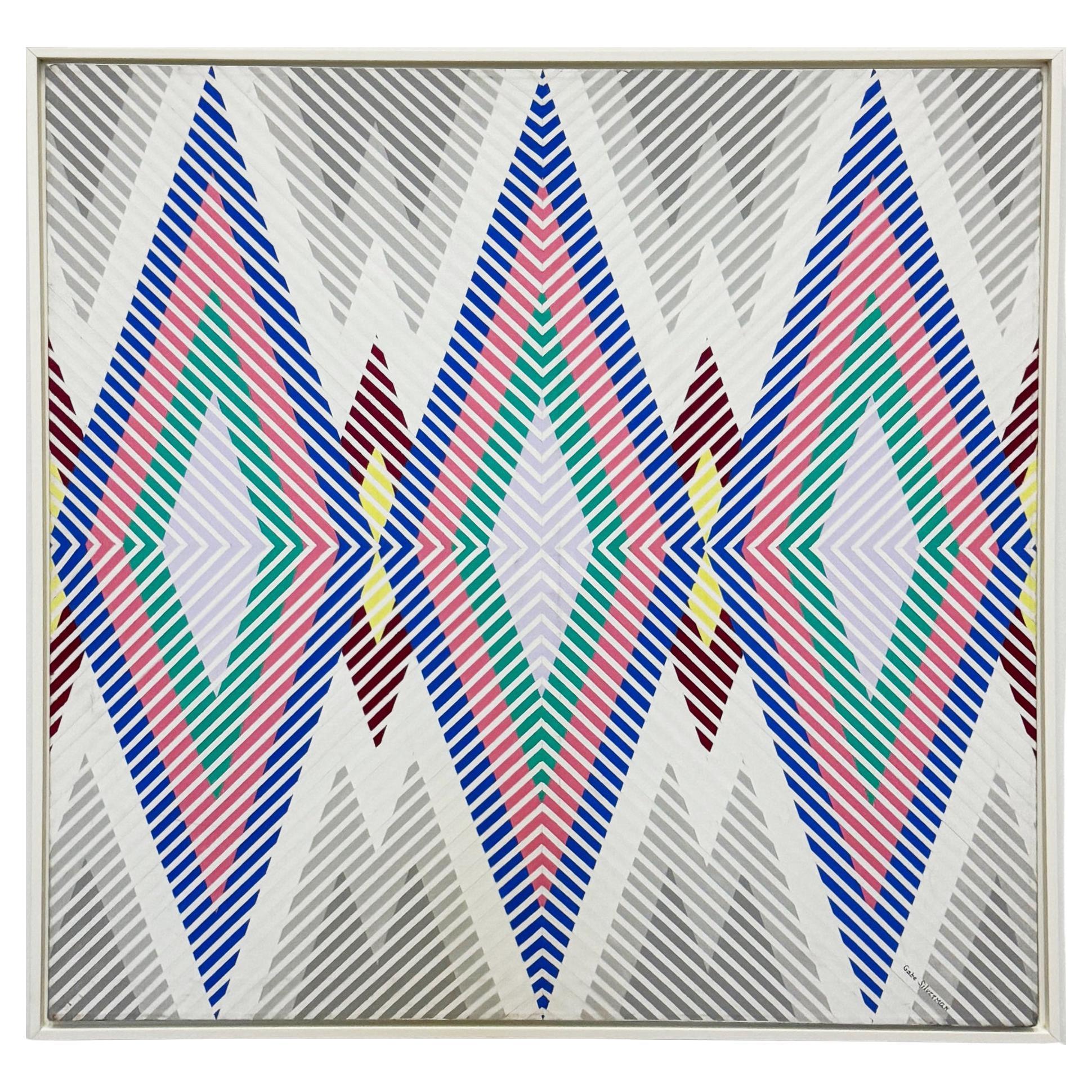 Gabe Silverman 1980s Abstract Op Art Painting on Canvas, Newly Framed