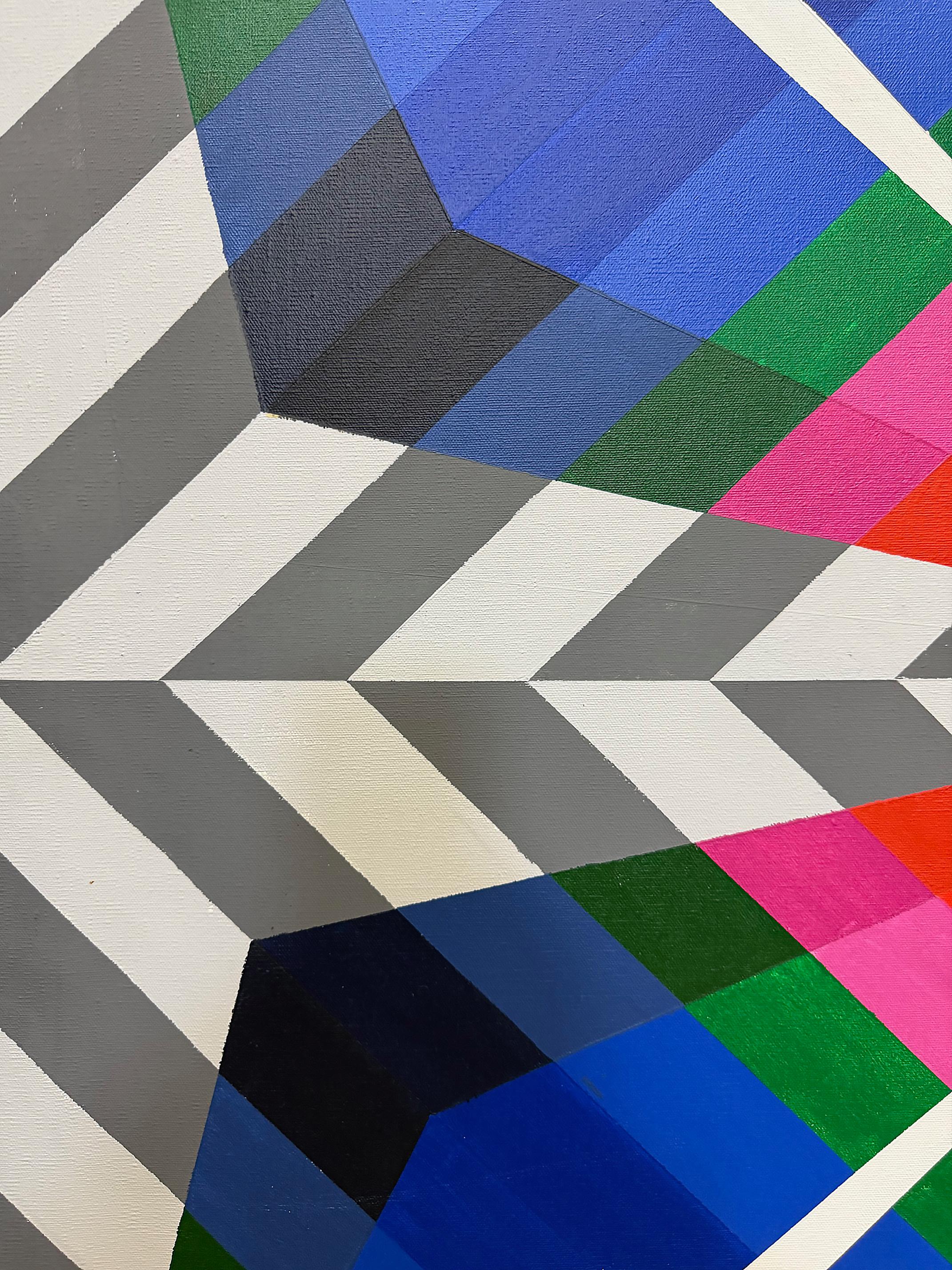 Gabe Silverman 1980s Abstract Op Art Painting on Canvas, Original Frame in vendita 6