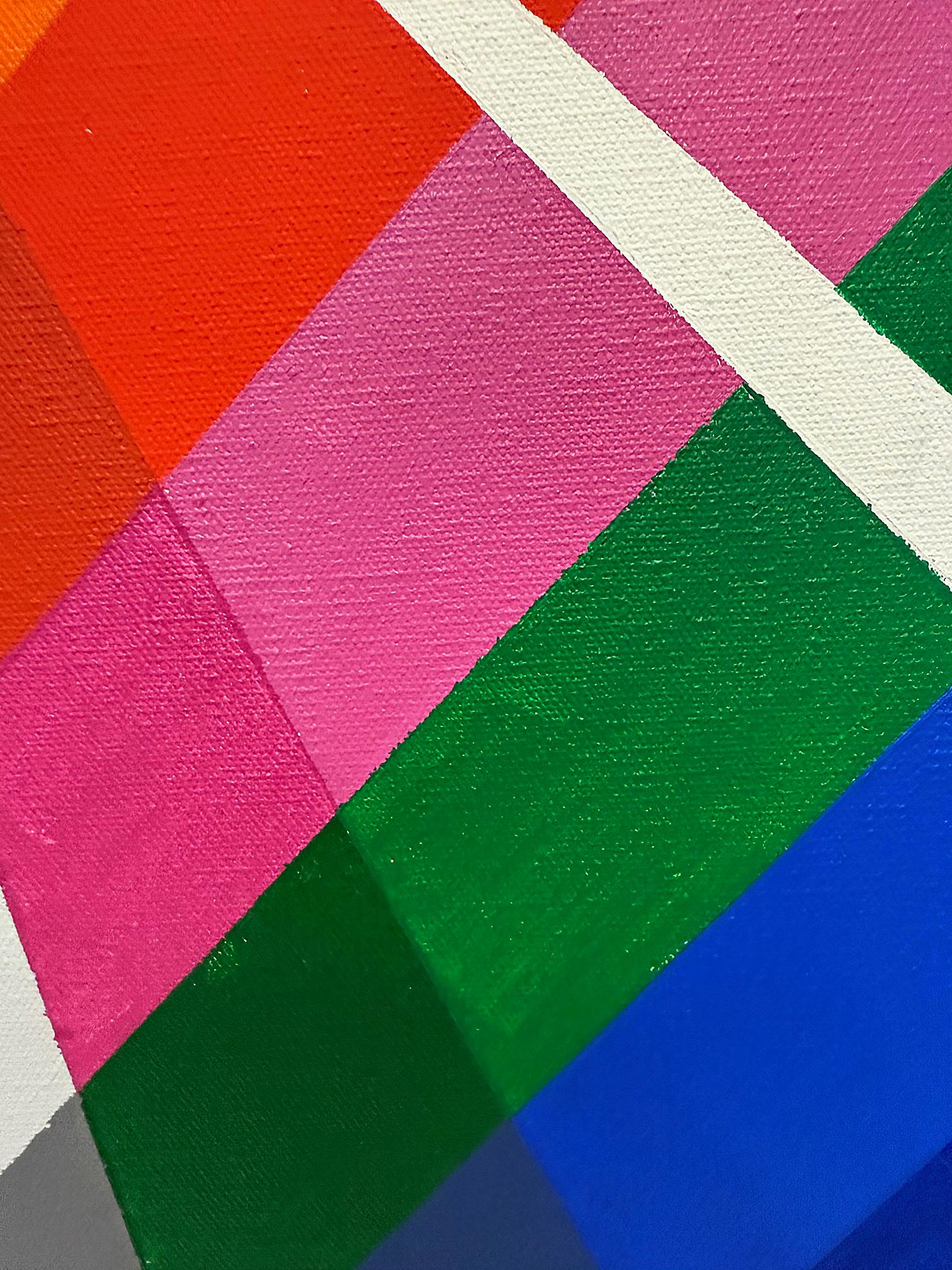 Gabe Silverman 1980s Abstract Op Art Painting on Canvas, Original Frame in vendita 7