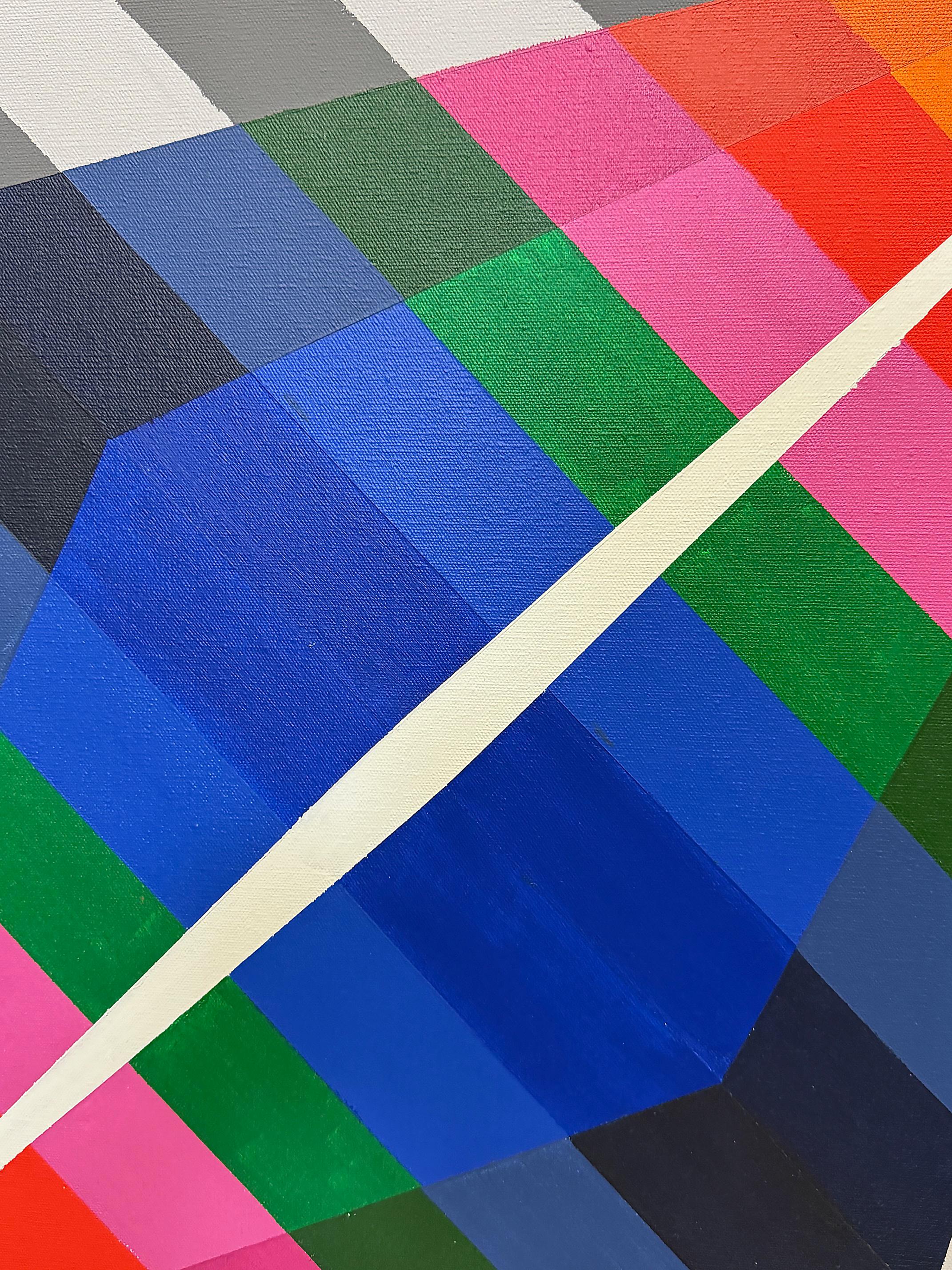 Gabe Silverman 1980s Abstract Op Art Painting on Canvas, Original Frame in vendita 8