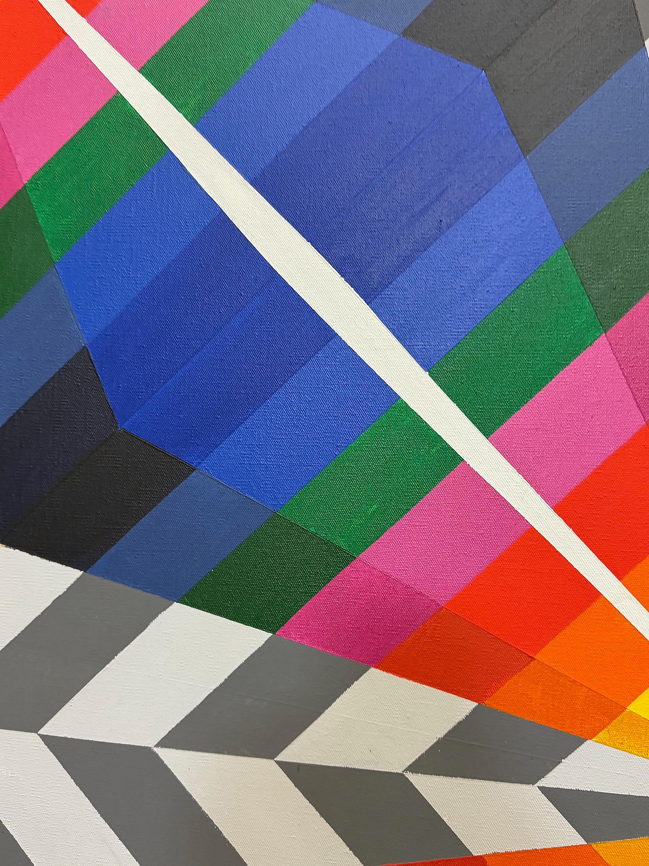 Gabe Silverman 1980s Abstract Op Art Painting on Canvas, Original Frame in vendita 9
