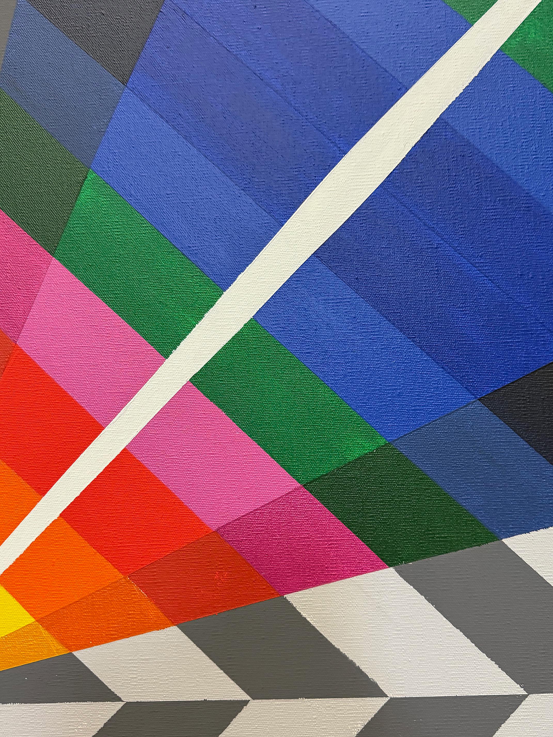 Gabe Silverman 1980s Abstract Op Art Painting on Canvas, Original Frame in vendita 10