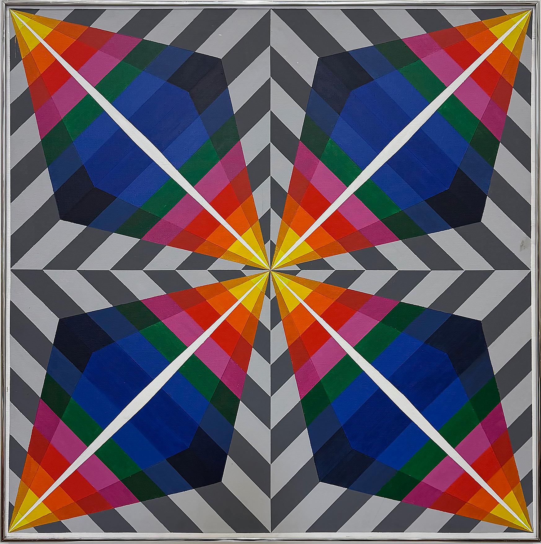 Gabe Silverman 1980s Abstract Op Art Painting on Canvas, Original Frame in vendita 11
