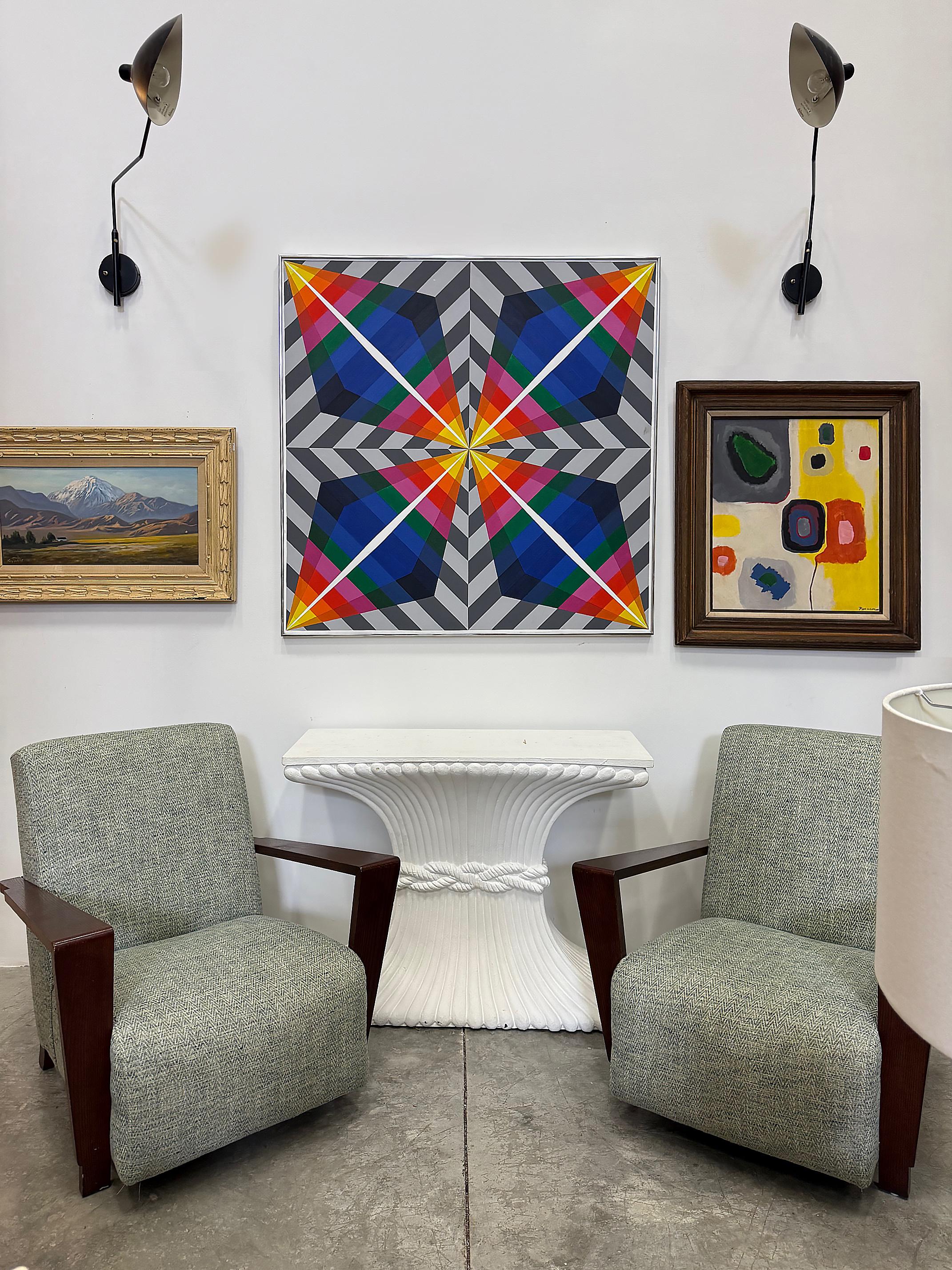 Gabe Silverman 1980s Abstract Op Art Painting on Canvas, Original metal frame.


Offered for sale is an oversized original and exceptional Op Art painting recently discovered in a time capsule from the 1980s. This work is from a unique Op Art