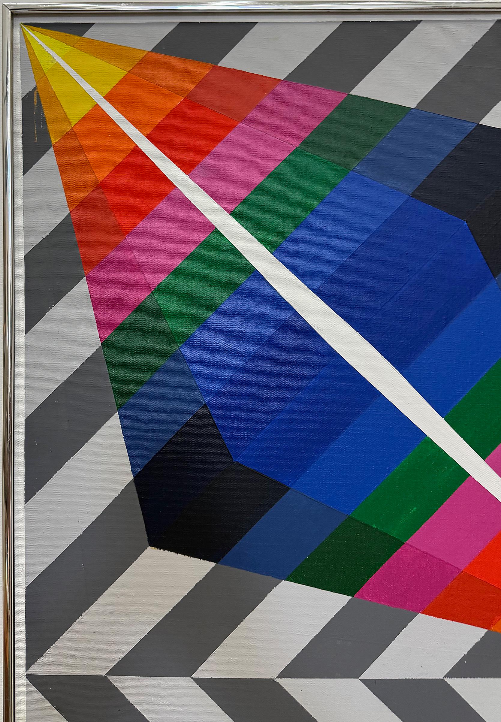 Gabe Silverman 1980s Abstract Op Art Painting on Canvas, Original Frame In condizioni buone in vendita a Miami, FL