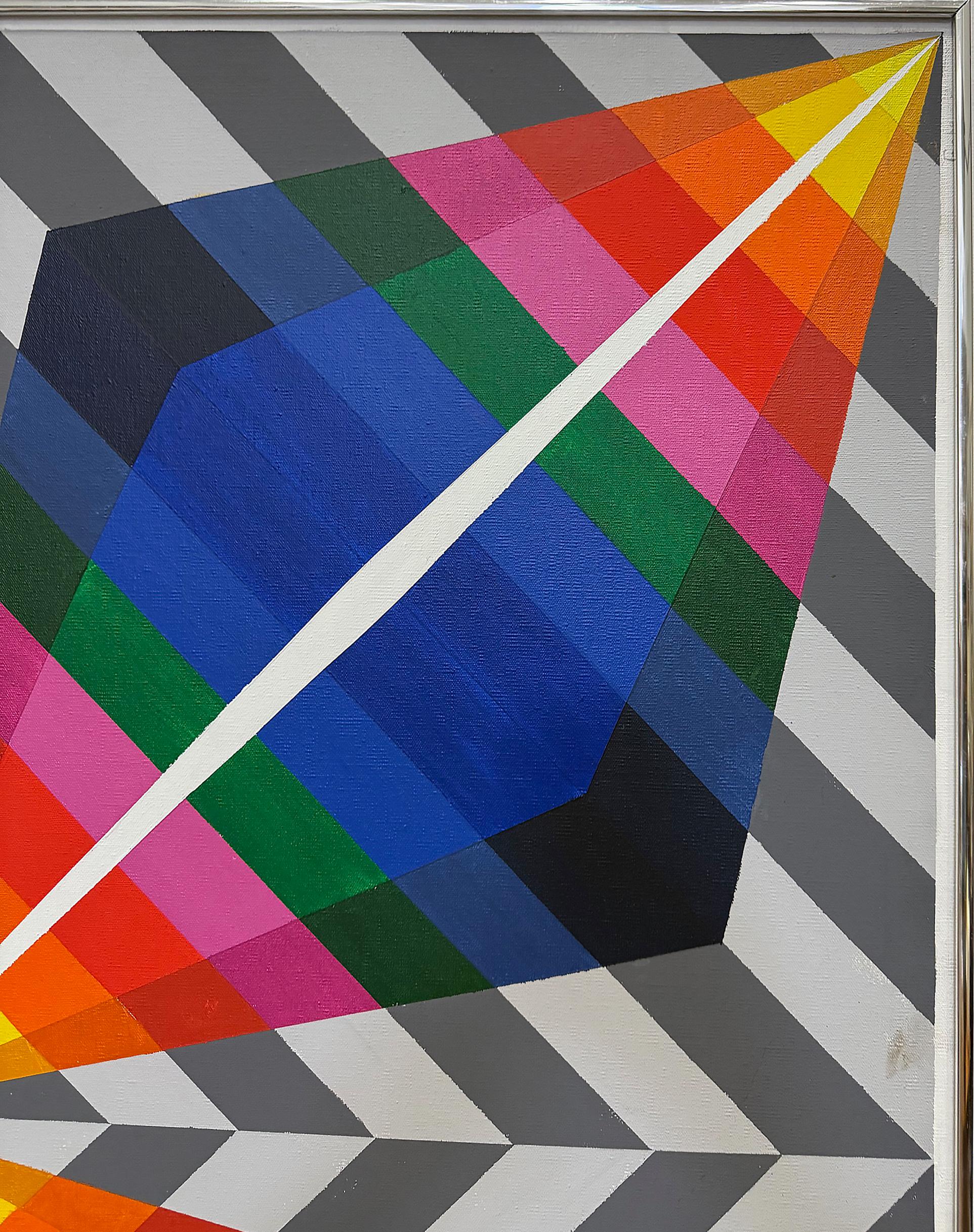 Fine XX secolo Gabe Silverman 1980s Abstract Op Art Painting on Canvas, Original Frame in vendita