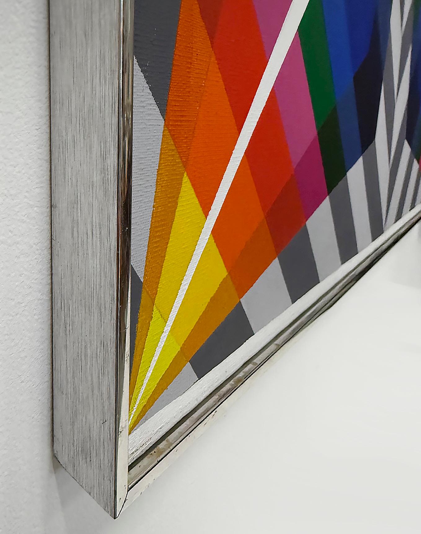Gabe Silverman 1980s Abstract Op Art Painting on Canvas, Original Frame in vendita 2
