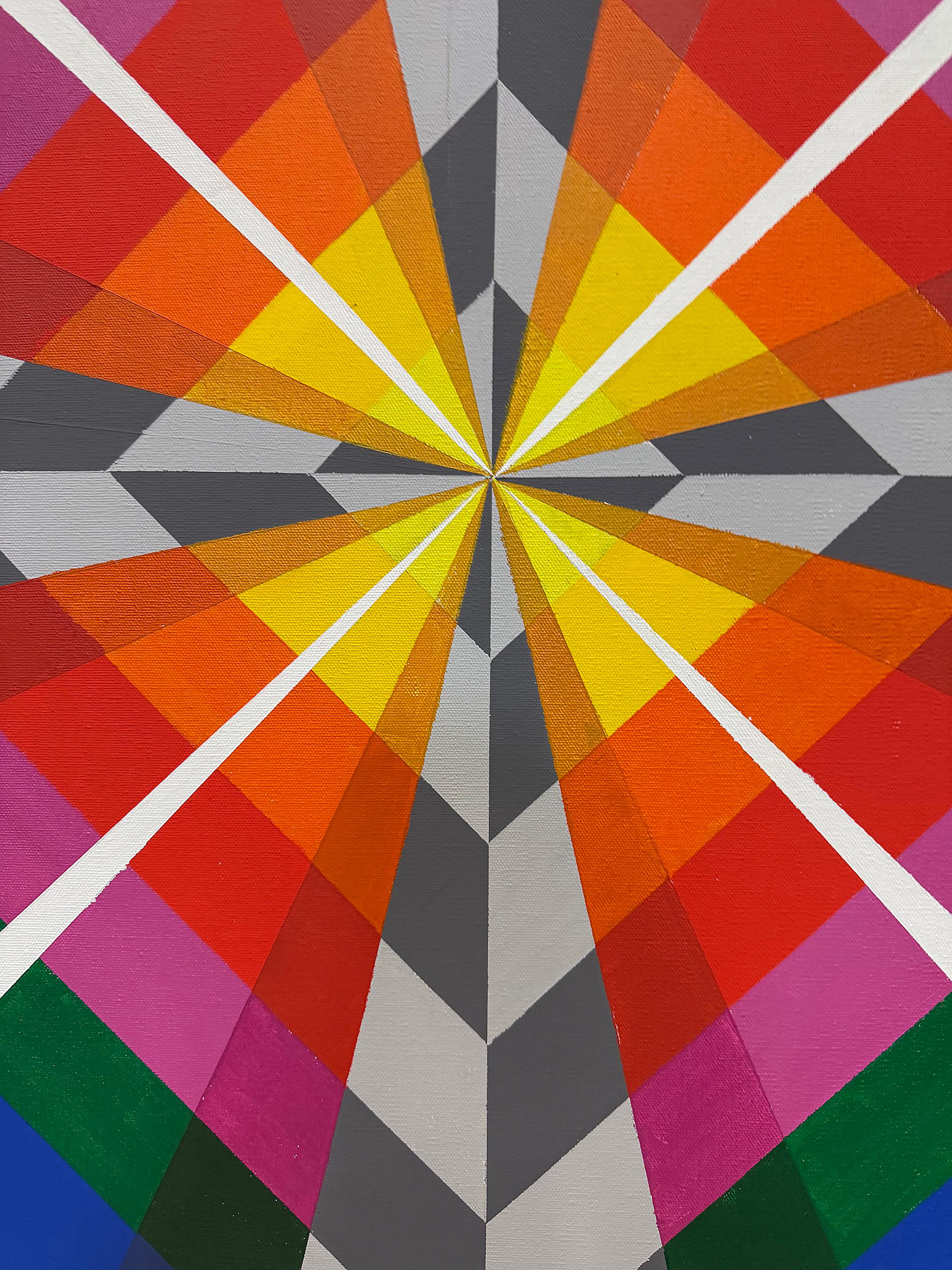 Gabe Silverman 1980s Abstract Op Art Painting on Canvas, Original Frame in vendita 3