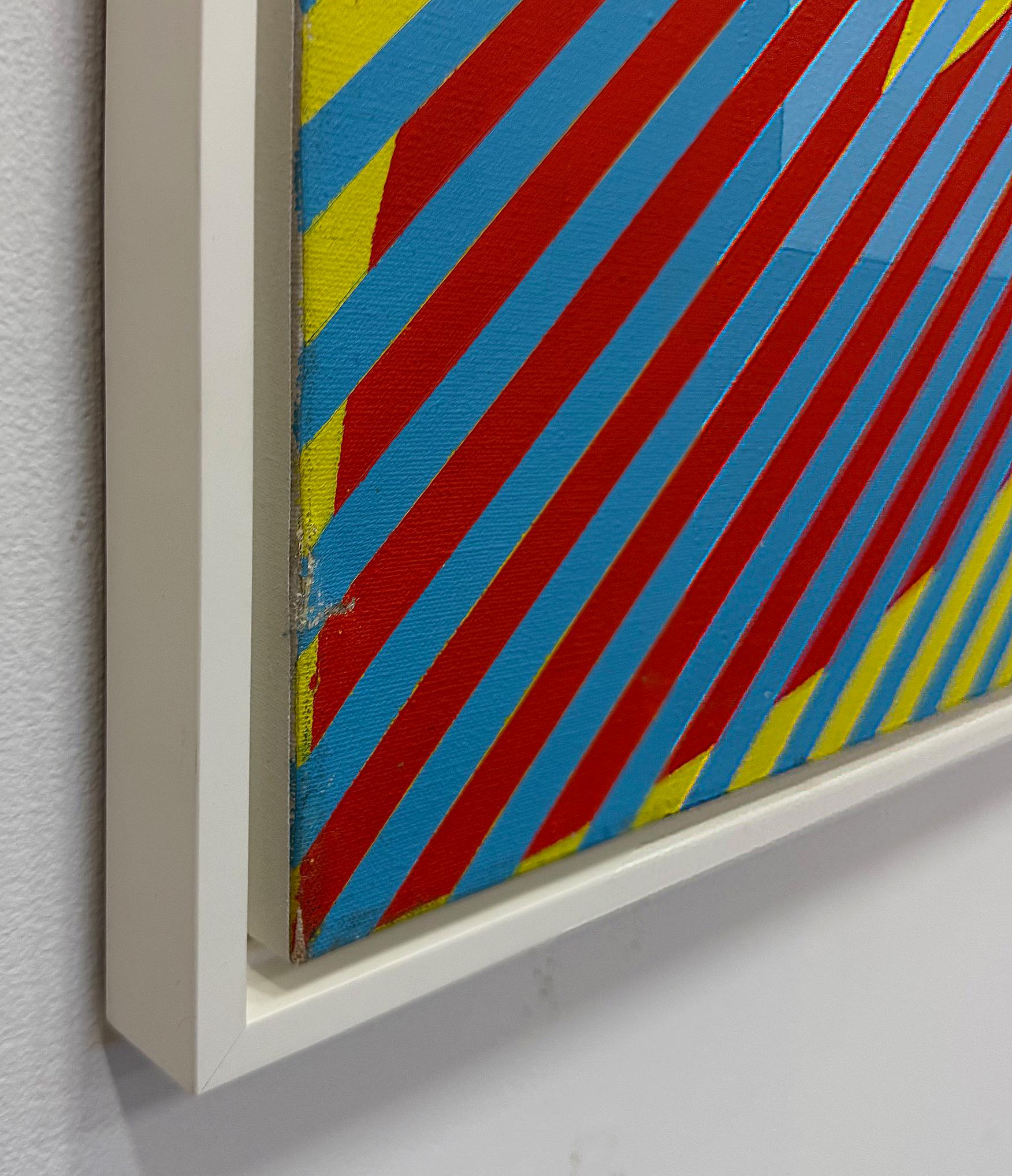 Hand-Painted Gabe Silverman 1980s Abstract Op Art Painting on Canvas, Recently Reframed For Sale