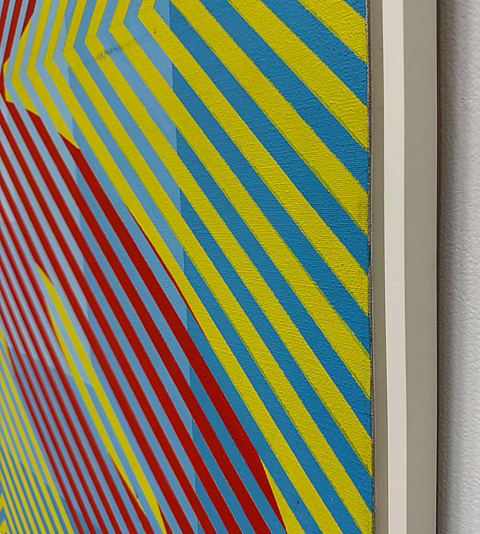 Gabe Silverman 1980s Abstract Op Art Painting on Canvas, Recently Reframed For Sale 3