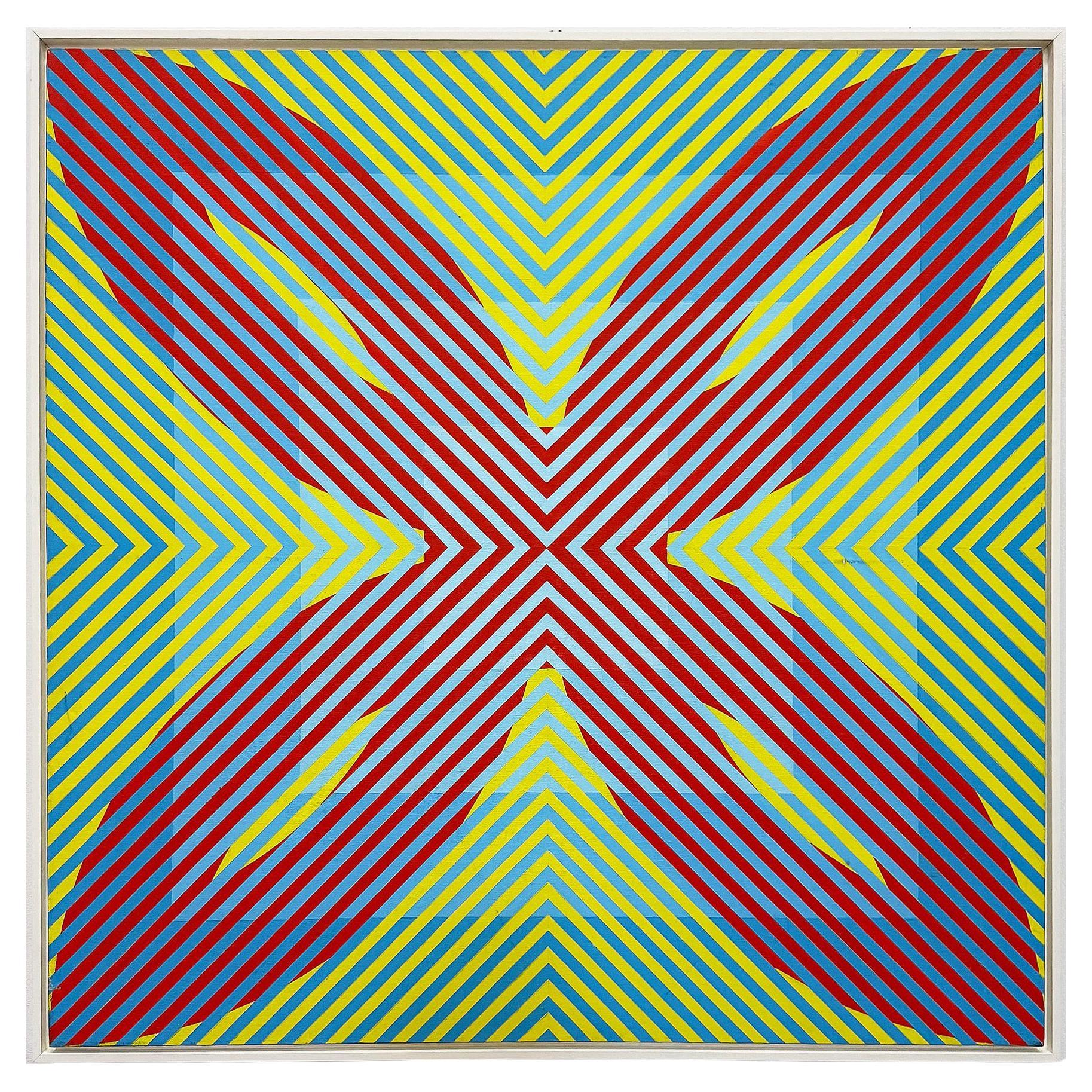 Gabe Silverman 1980s Abstract Op Art Painting on Canvas, Recently Reframed