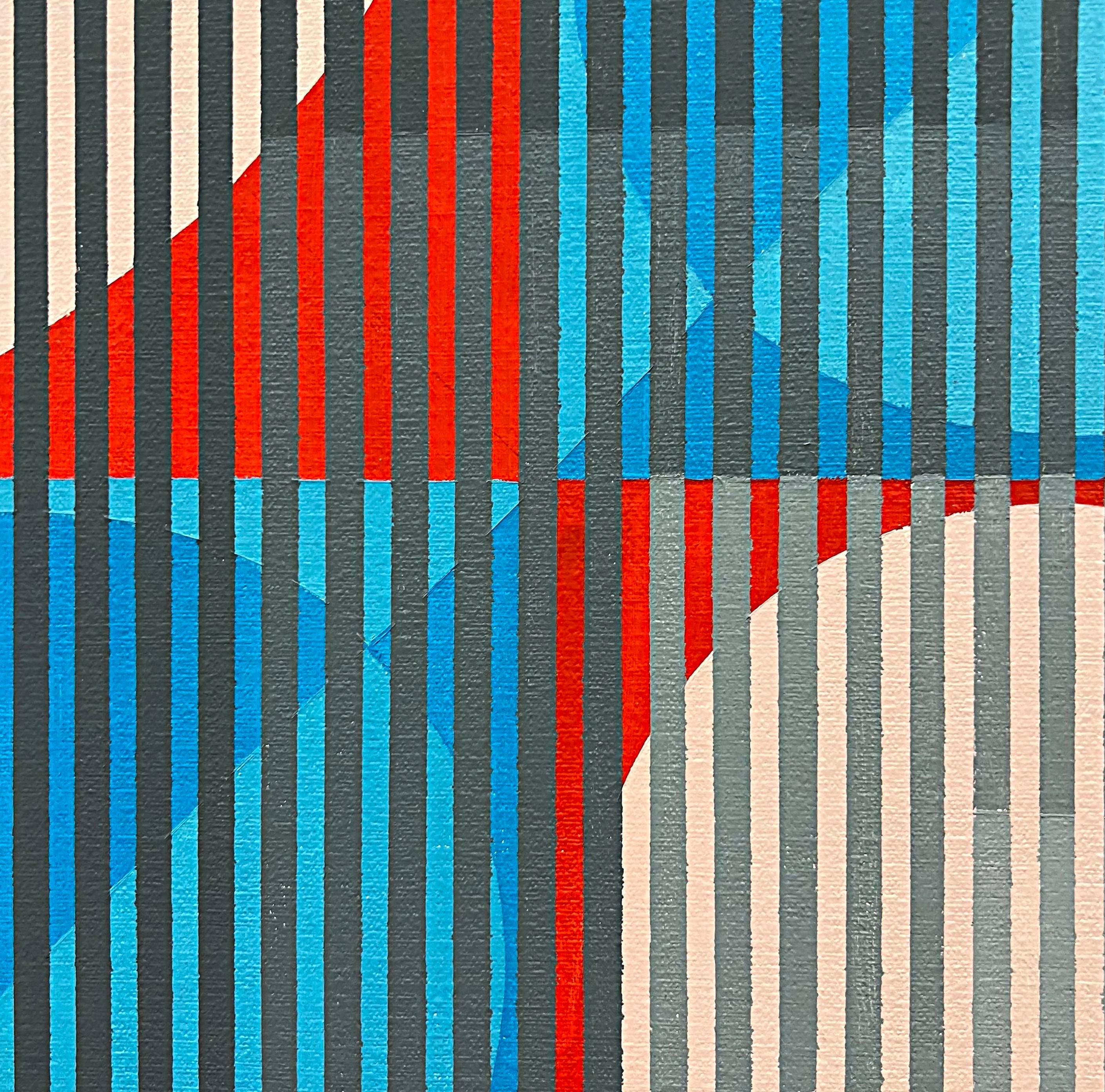 Late 20th Century Gabe Silverman 1980s Geometric Abstract Op Art Painting For Sale
