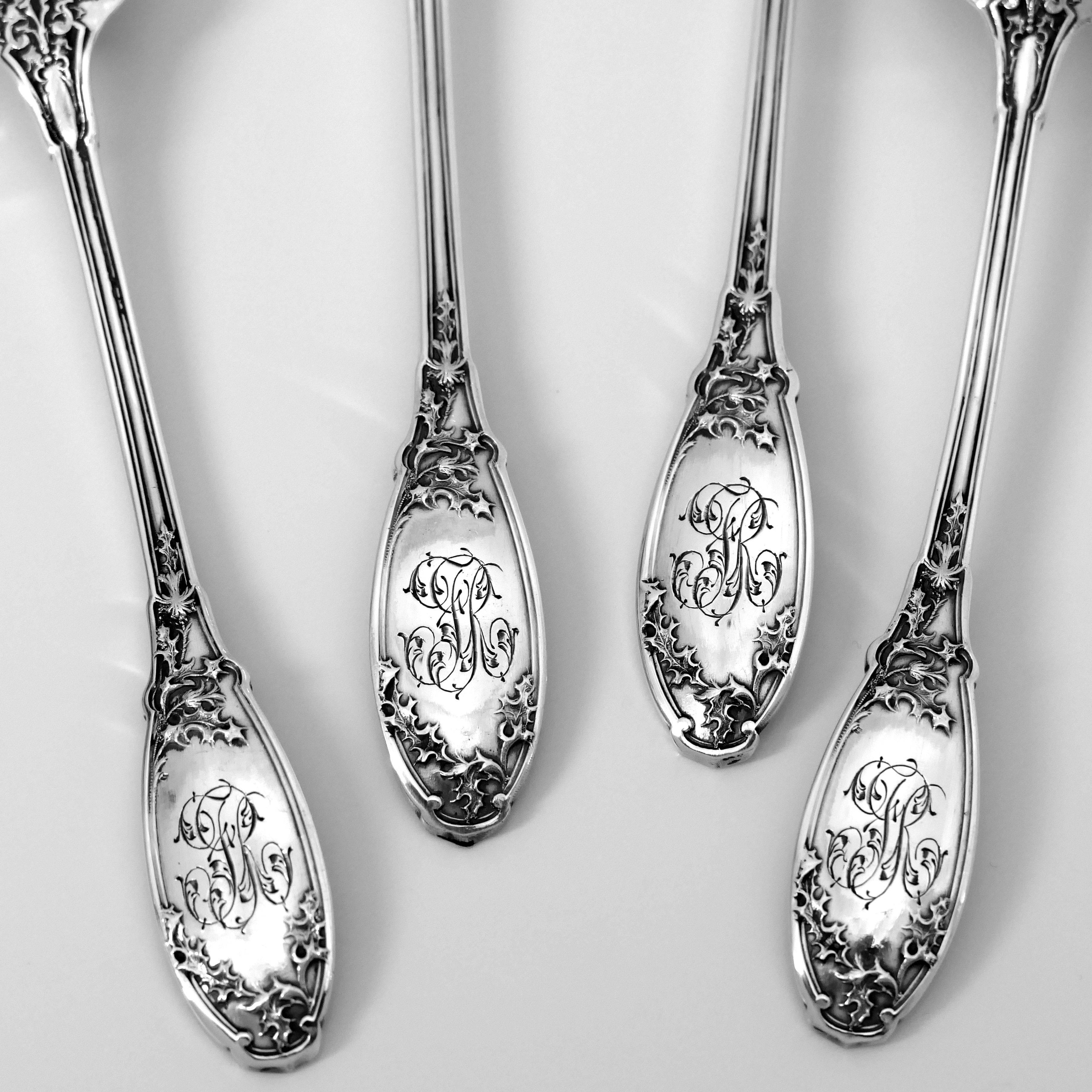 Gabert French Sterling Silver Hors D'oeuvre Dessert Set Four-Piece, Art Nouveau 1