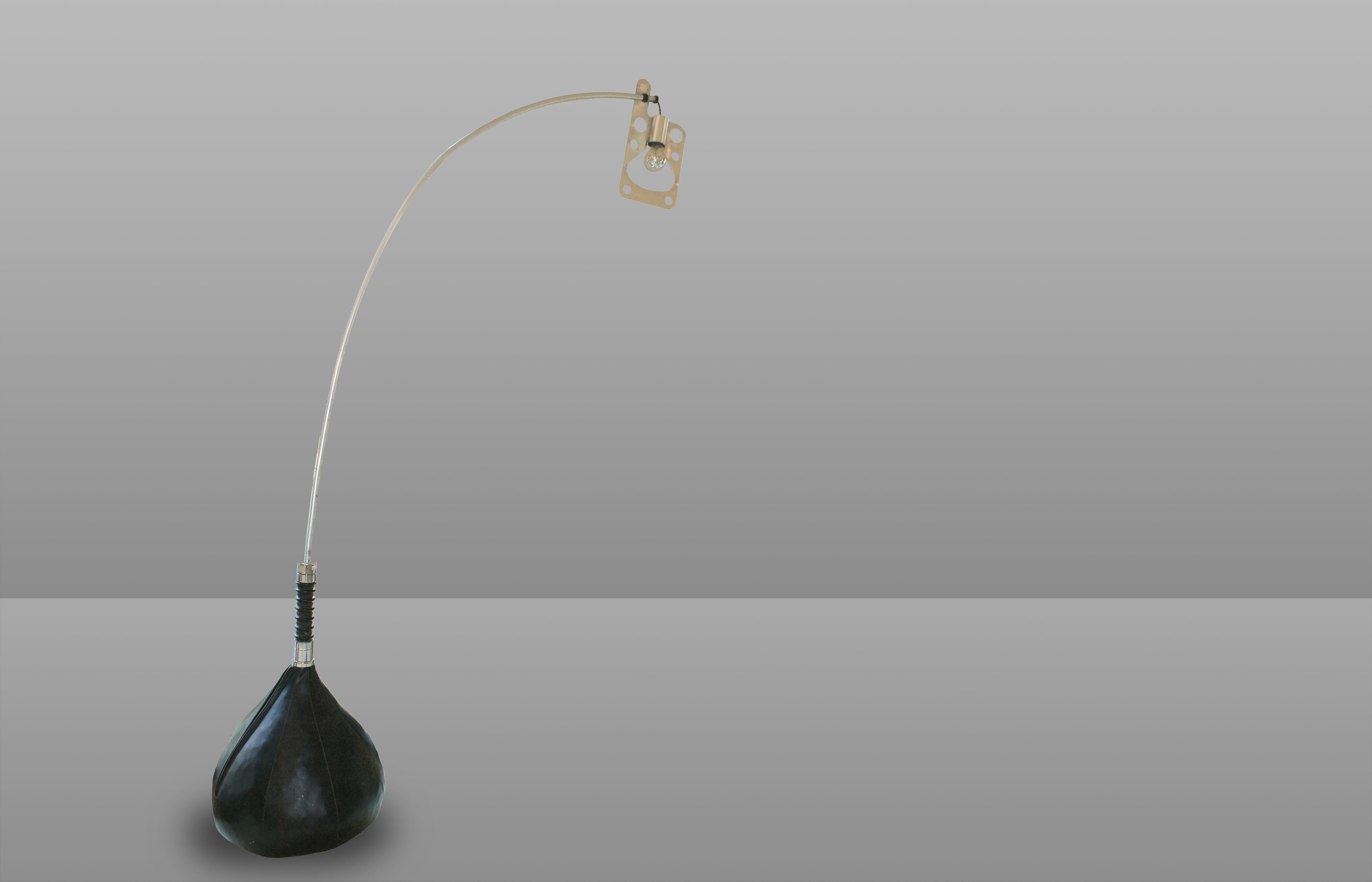 Fantastic floor lamp Bul - bo by Roberto Gabetti -Aimaro Isola, Italy, 1969. Bulb-base covered by leather and aluminum structure. 
Small series performed by G.B., Milan Arbo, H 230 cm.
 