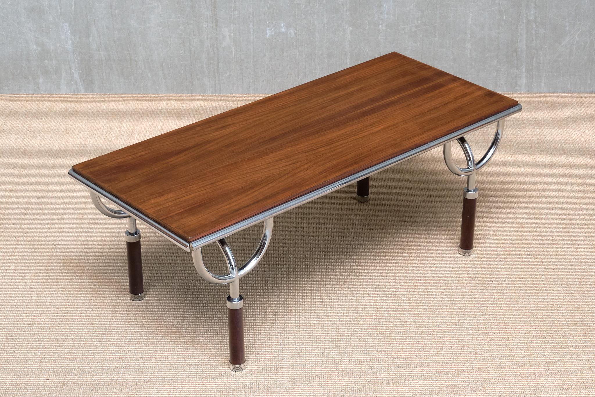Gabetti & Isola 'TRI-6' Couchtisch /Beistelltisch aus Teakholz und Chrom, Italien, 1970er Jahre im Angebot 1