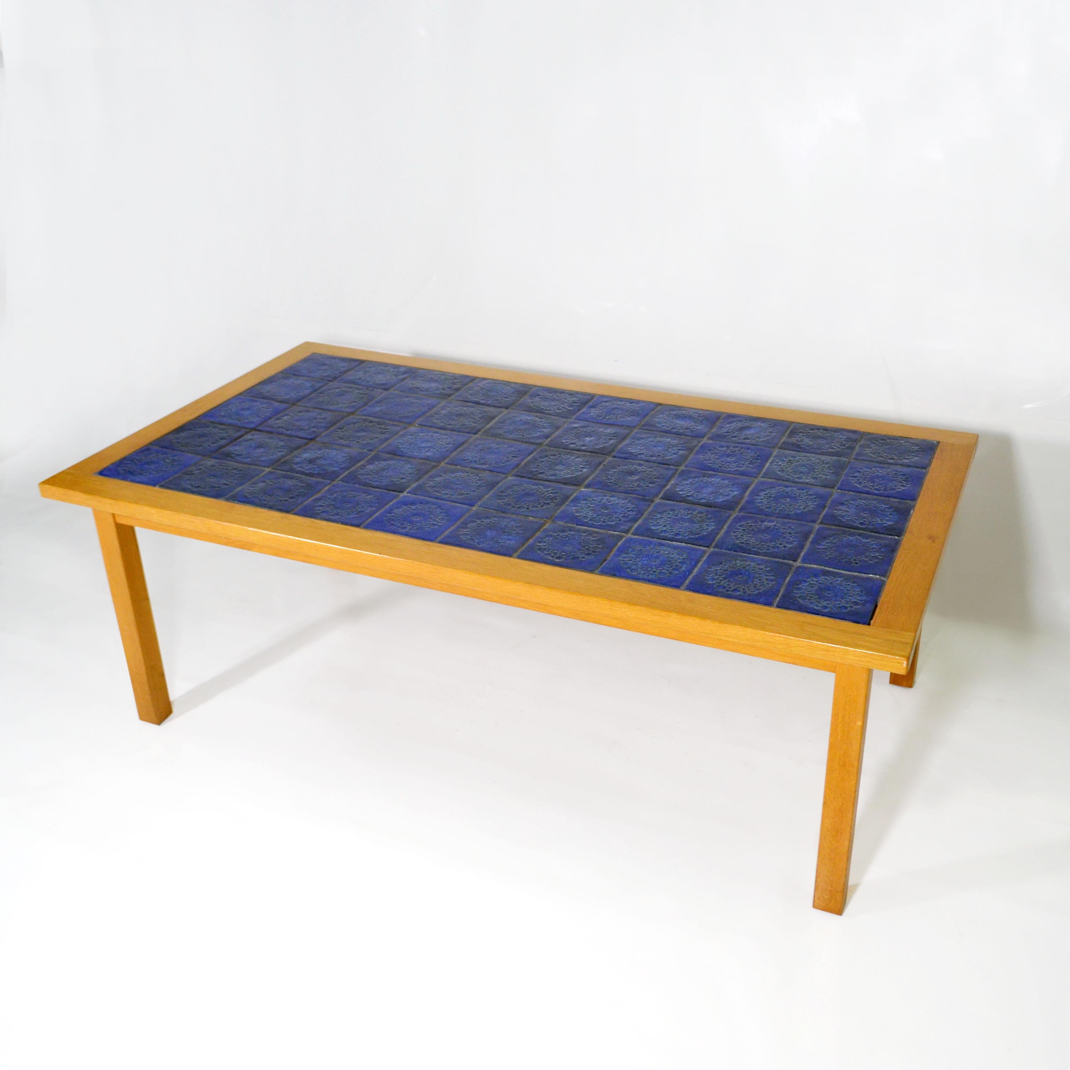 Appliqué Gabi Citron-Tengborg, Own Workshop, Lund, Ceramic and Teak Coffee Table, 1960s For Sale