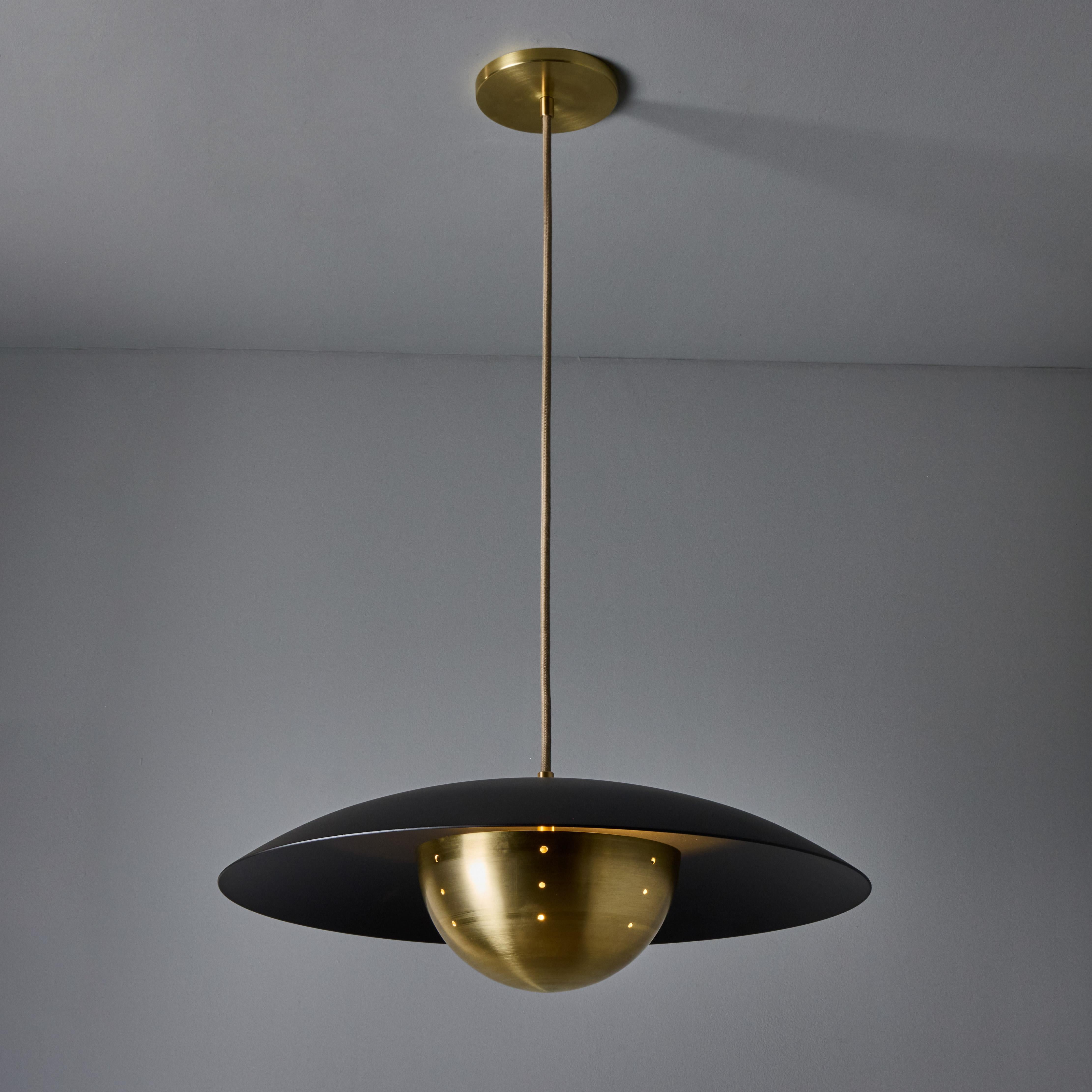 'Gabi' Perforated Brass Dome & Black Painted Metal Pendant by Alvaro Benitez For Sale 4